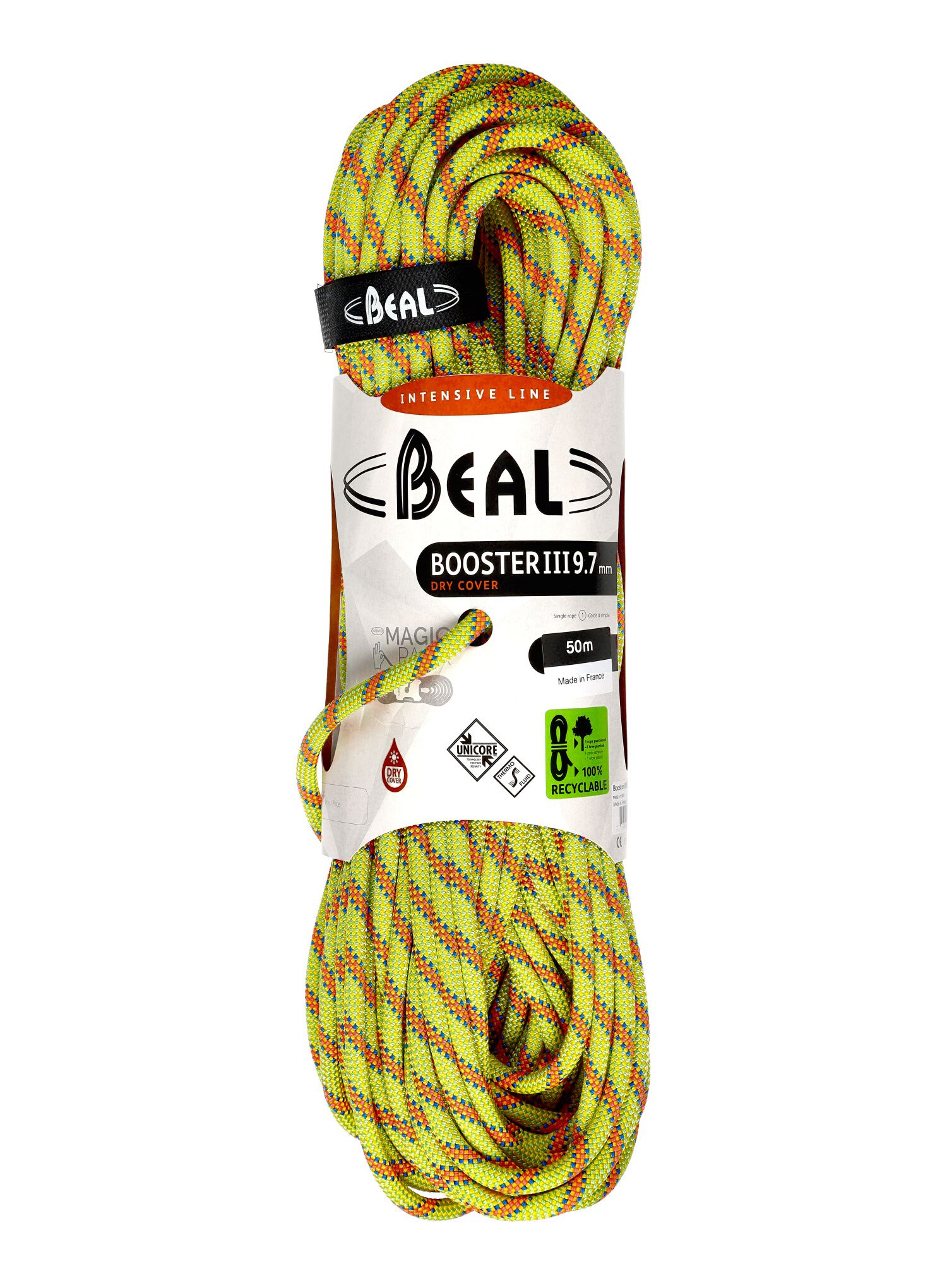 Мотузка динамічна Beal Booster III 9,7 mm 50 m Unicore Dry Cover - anis