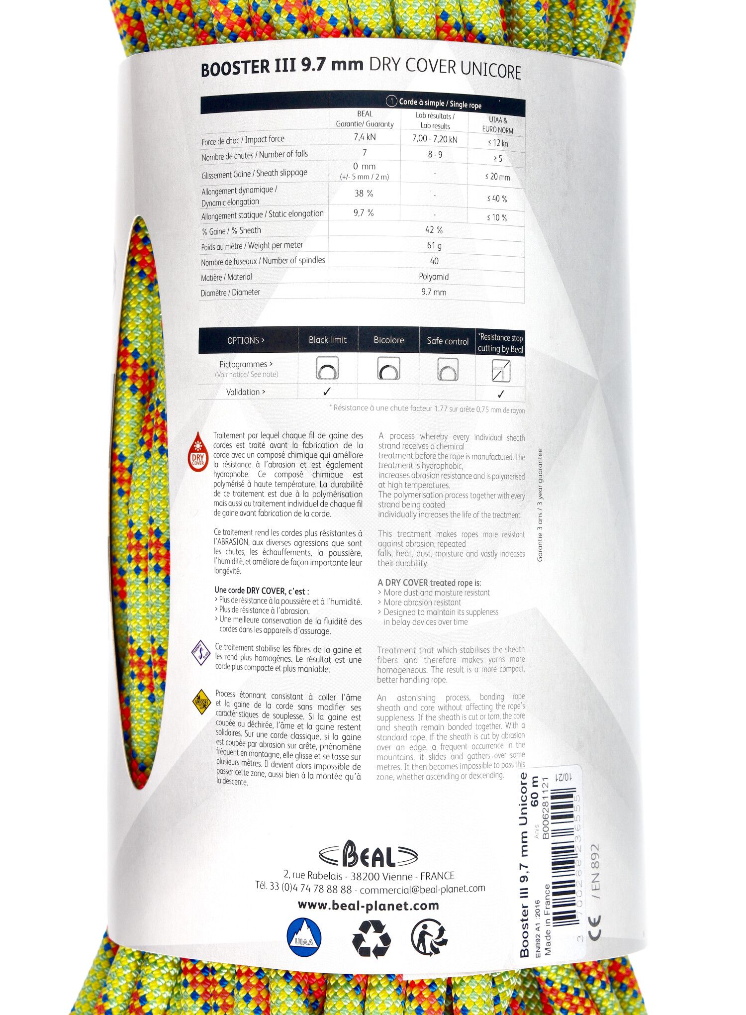 Мотузка для альпінізму Beal Booster III 9,7 mm 60 m Unicore Dry Cover - anis