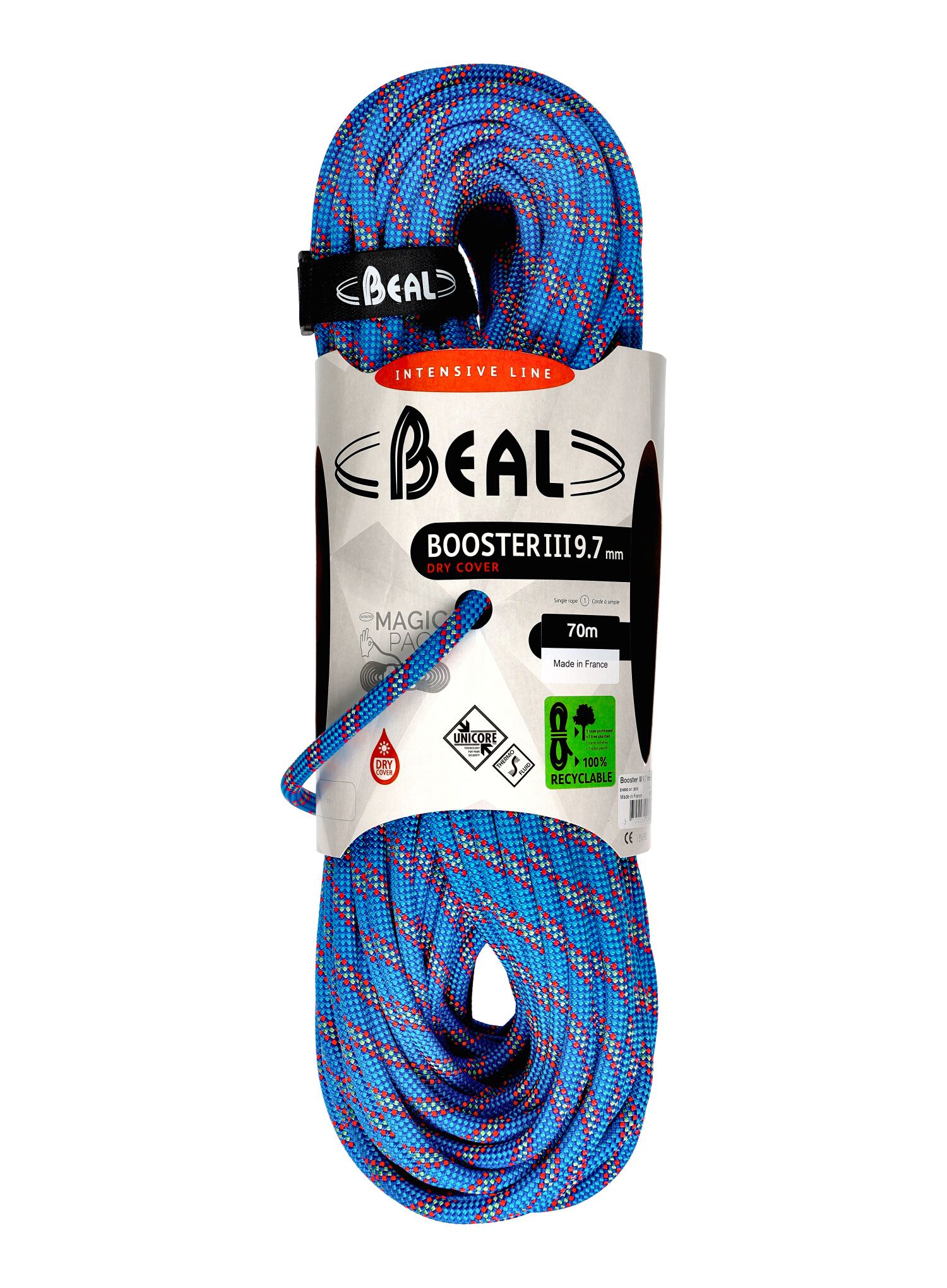 Мотузка для альпінізму Beal Booster III 9,7 mm 70 m Unicore Dry Cover - blue