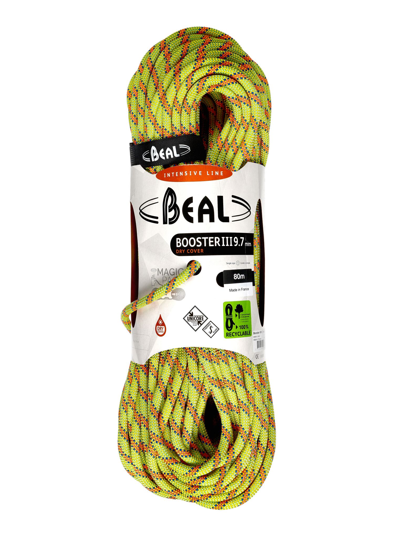 Мотузка динамічна Beal Booster III 9,7 mm 80 m Unicore Dry Cover - anis