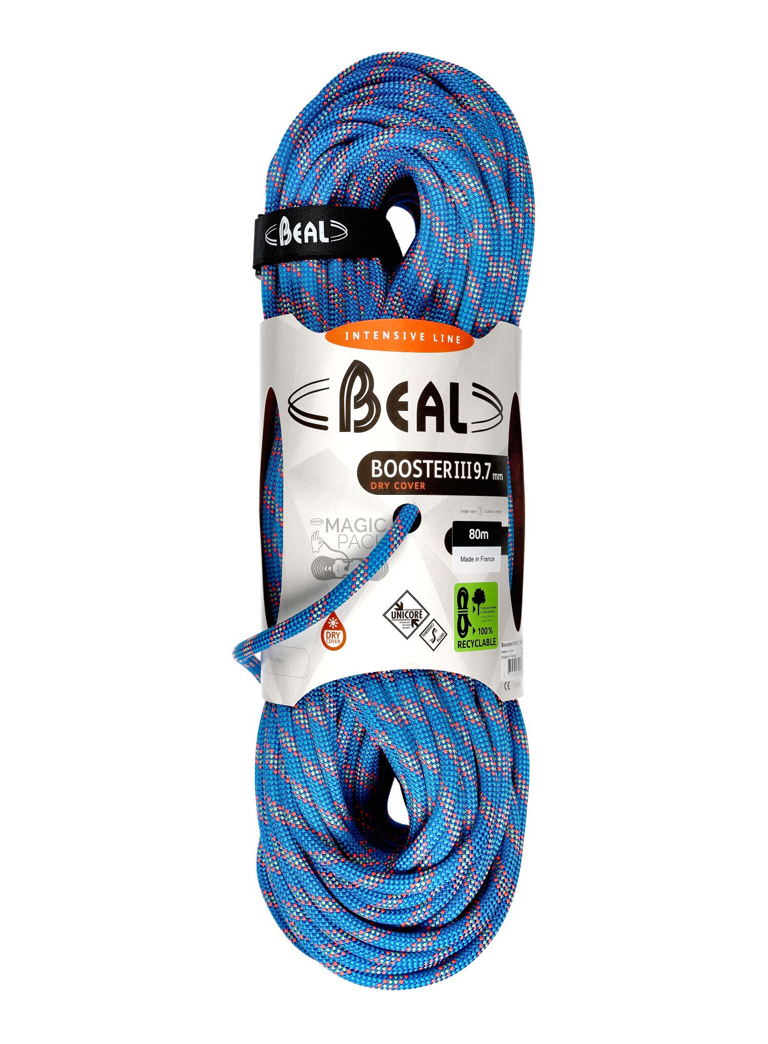 Мотузка динамічна Beal Booster III 9,7 mm 80 m Unicore Dry Cover - blue