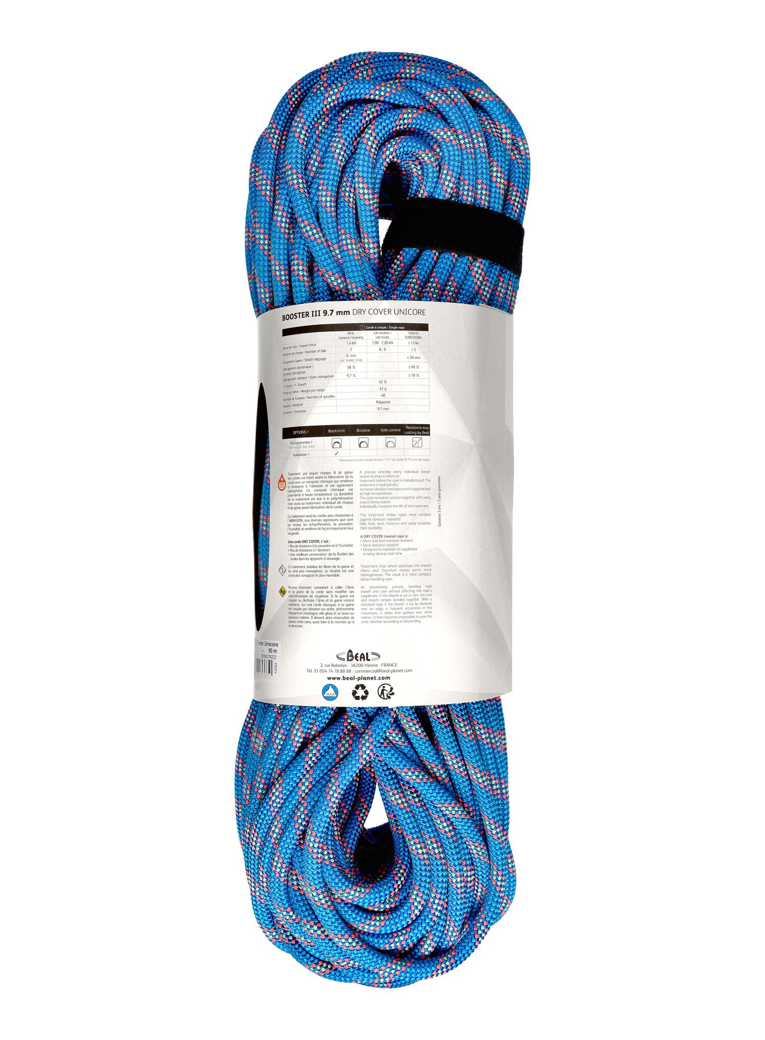 Мотузка динамічна Beal Booster III 9,7 mm 80 m Unicore Dry Cover - blue