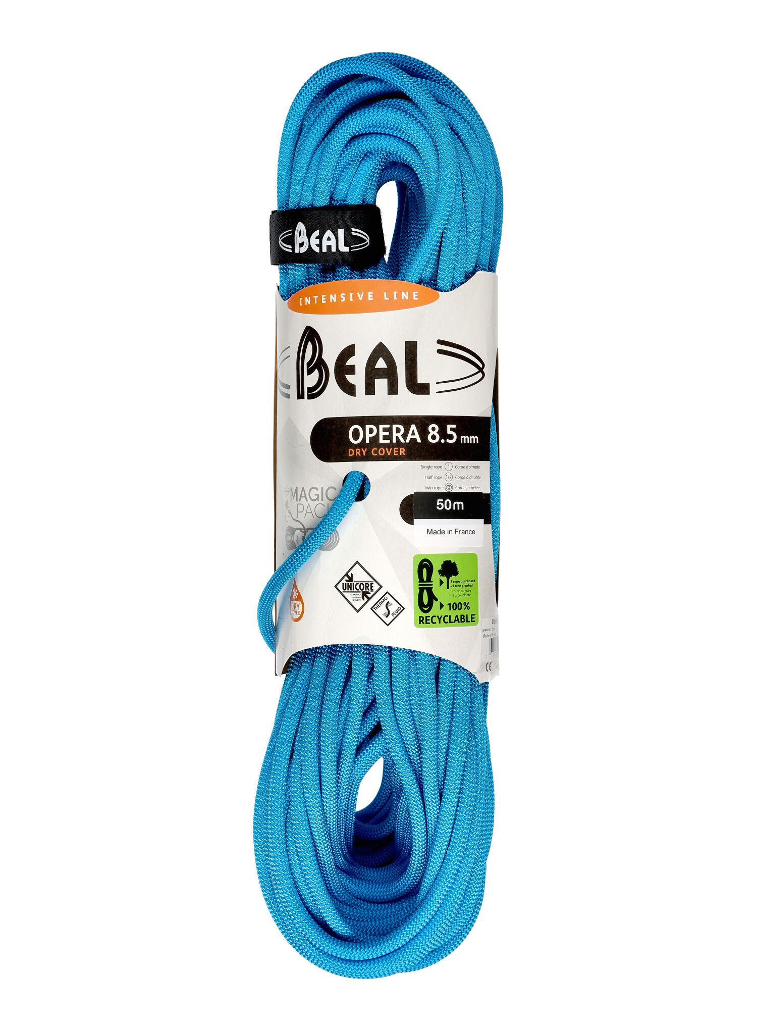 Мотузка динамічна Beal Opera 8,5 mm 50 m Unicore Dry Cover - blue