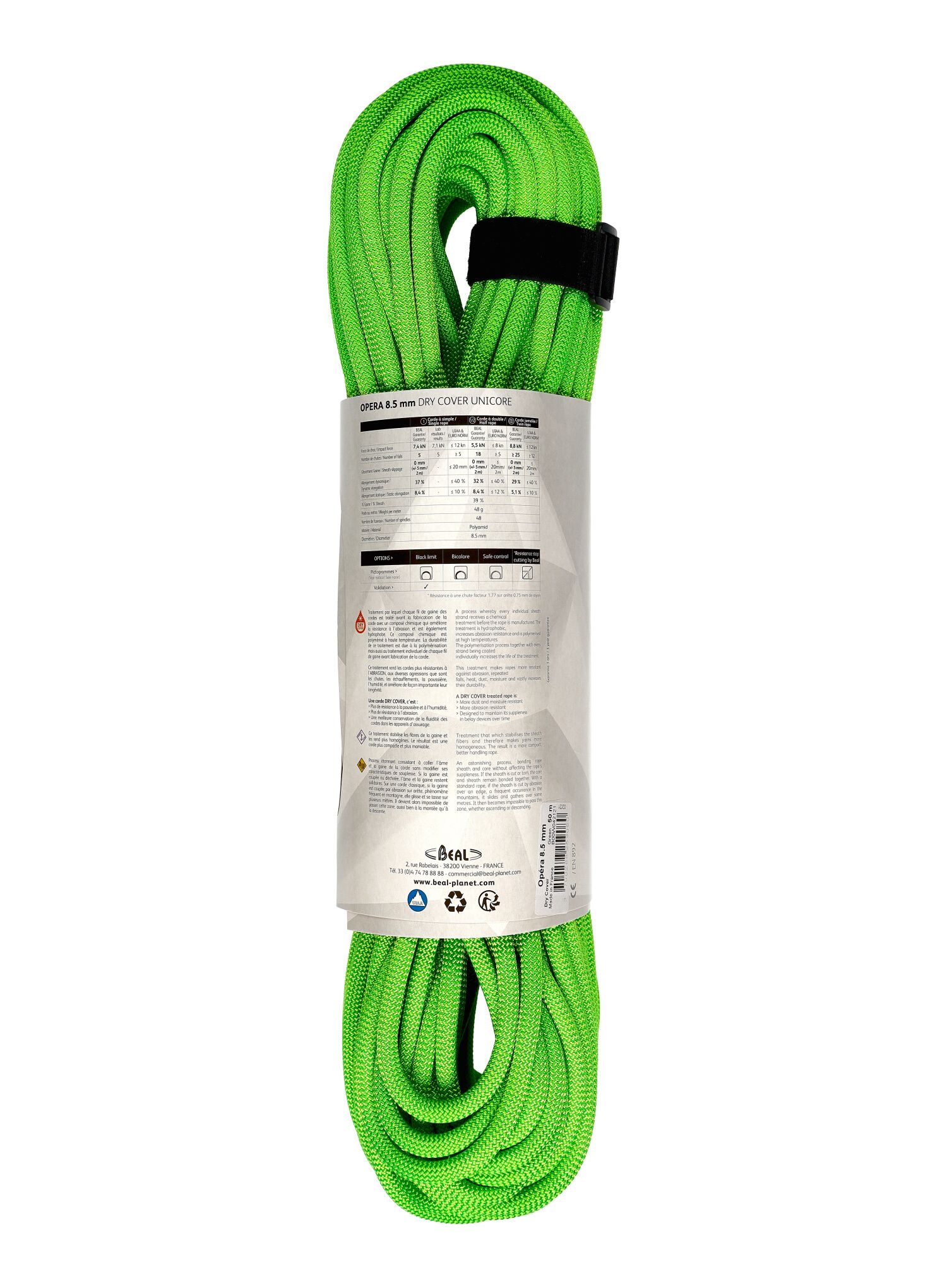 Мотузка для альпінізму Beal 8,5 mm Opera Unicore Dry Cover 50 m - green