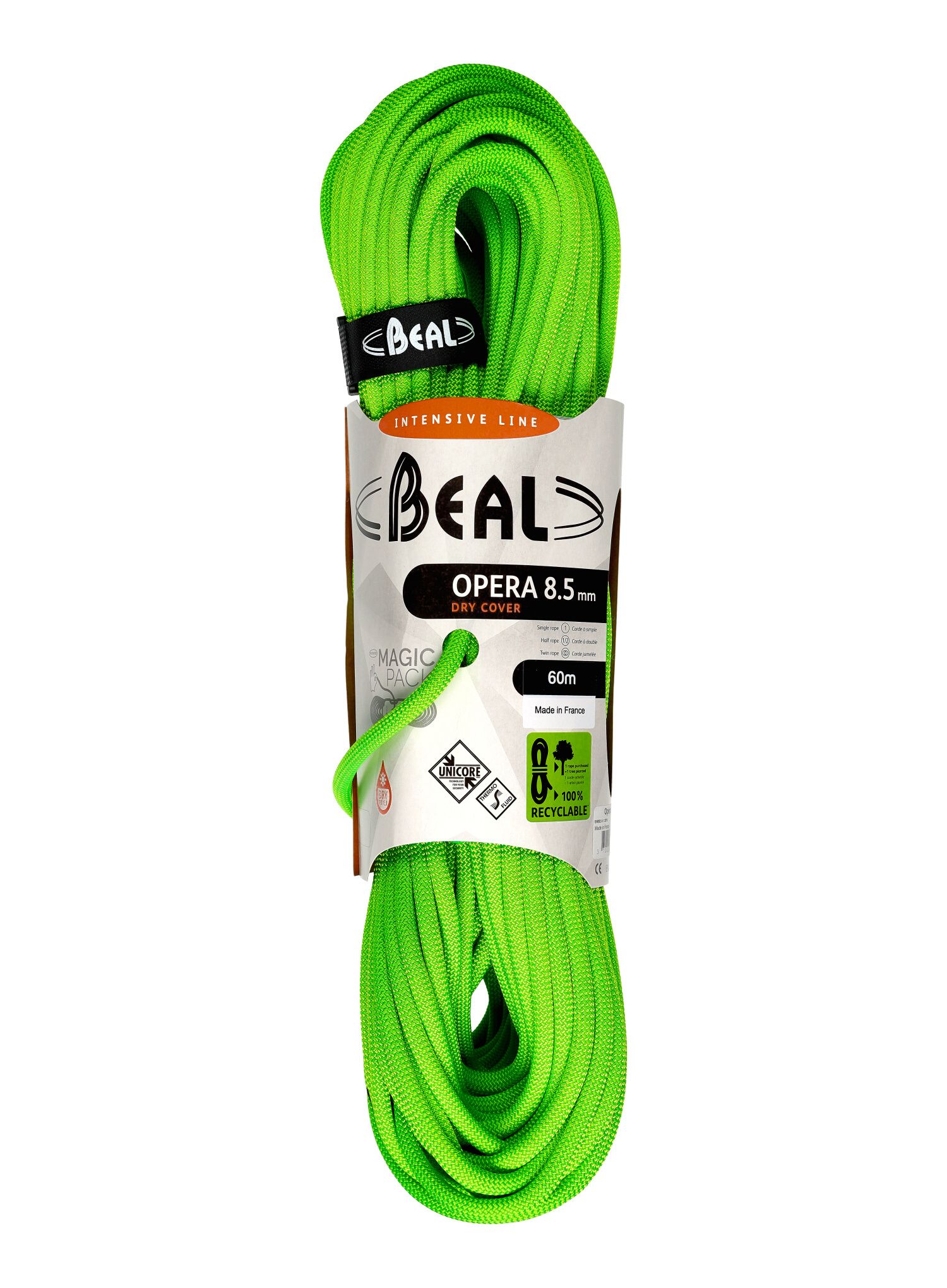 Мотузка для альпінізму Beal 8,5 mm Opera Unicore Dry Cover 60 m - green