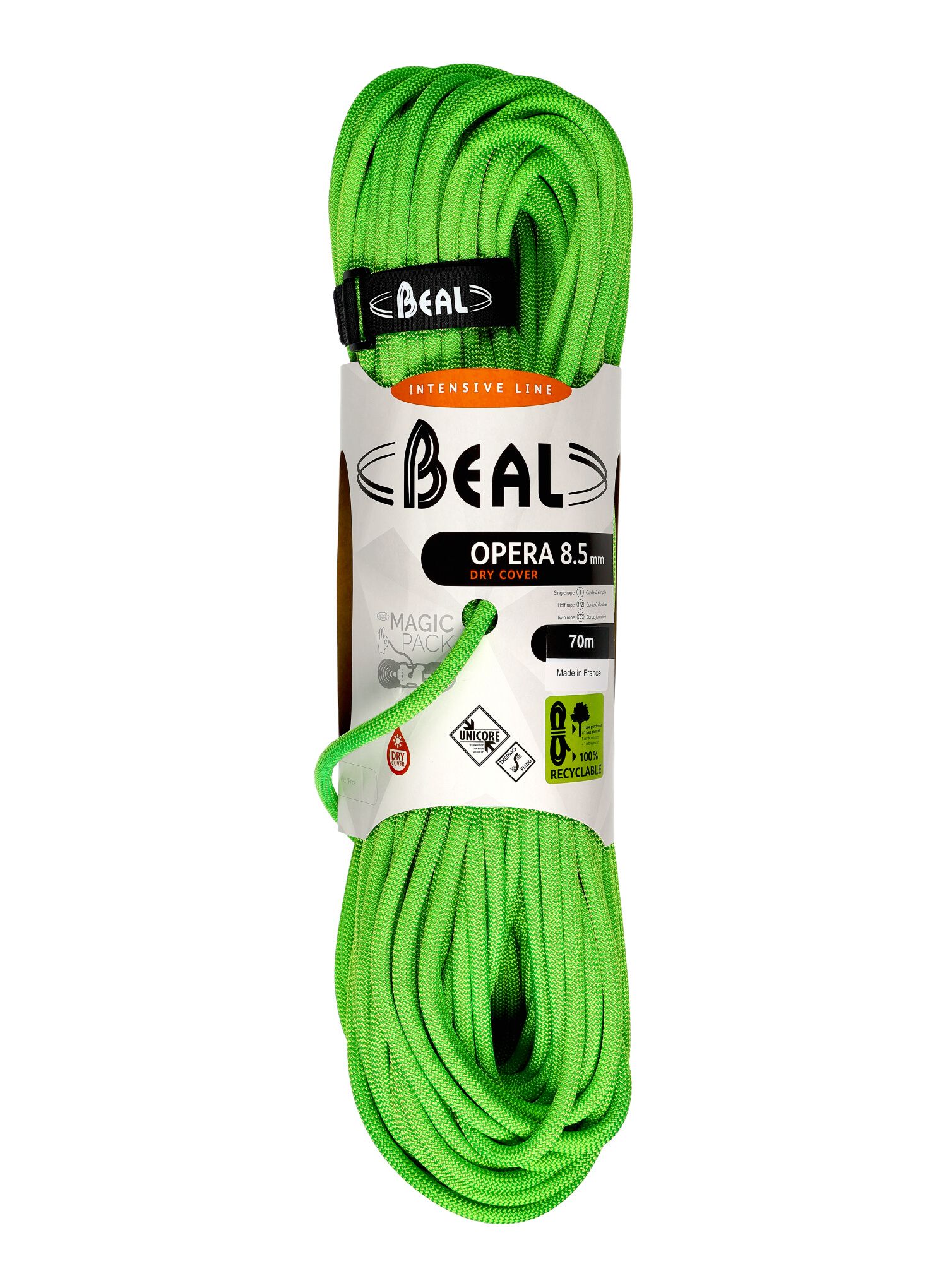 Мотузка для альпінізму Beal 8,5 mm Opera Unicore Dry Cover 70 m - green