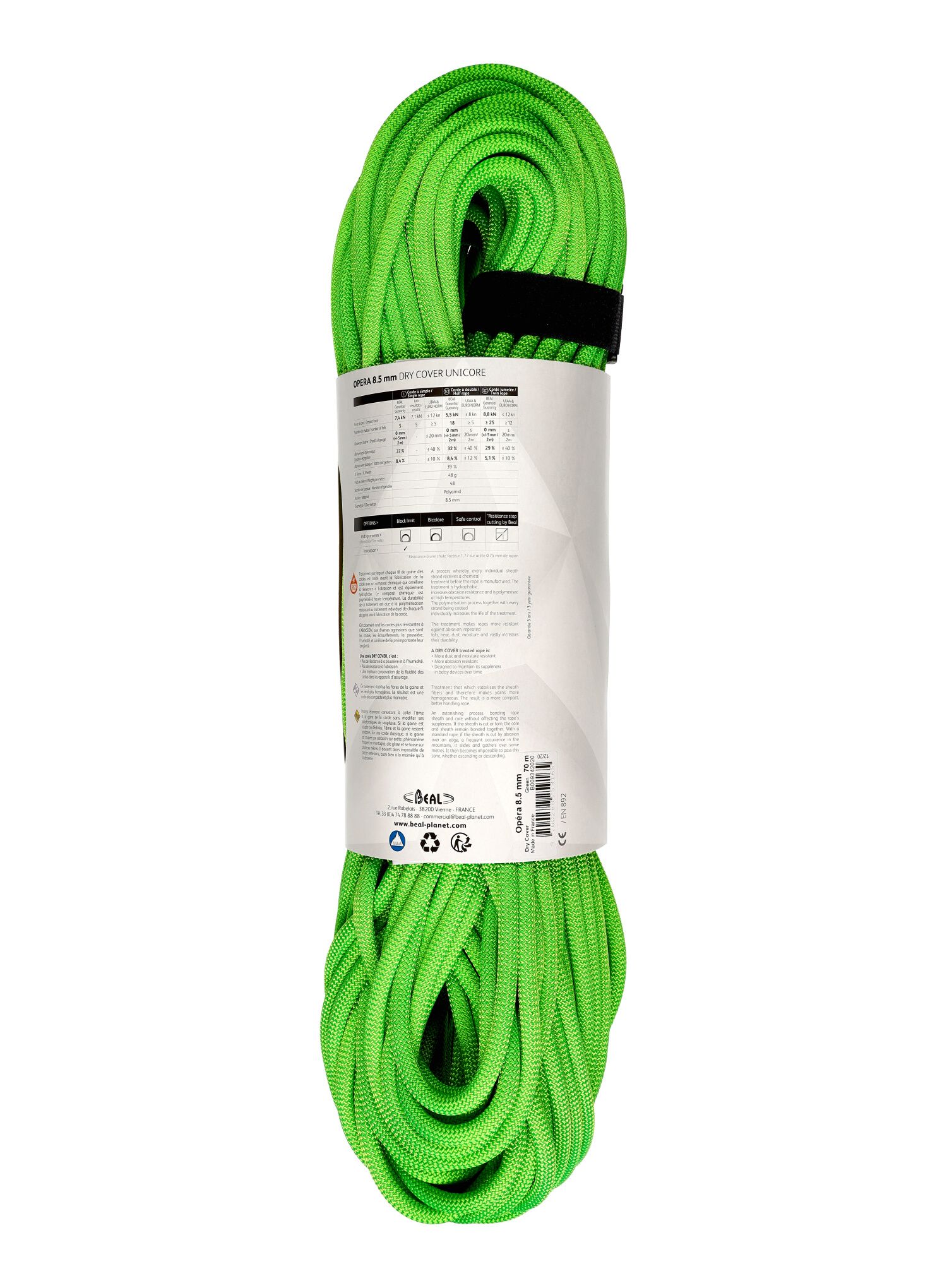 Мотузка для альпінізму Beal 8,5 mm Opera Unicore Dry Cover 70 m - green