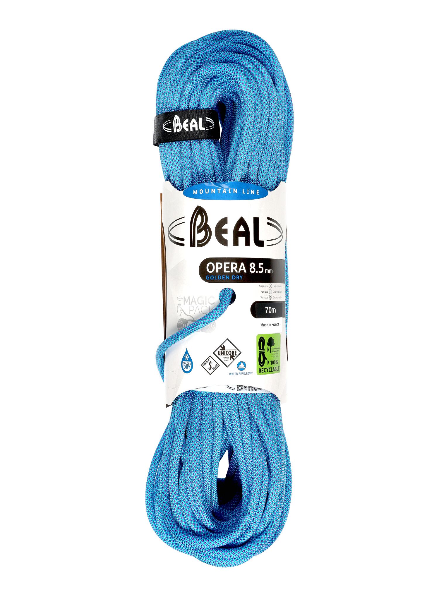 Мотузка динамічна Beal Opera 8,5 mm 70 m Unicore Golden Dry - blue