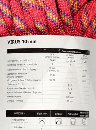 Мотузка для альпінізму Beal Virus 10 mm 80 m - pink