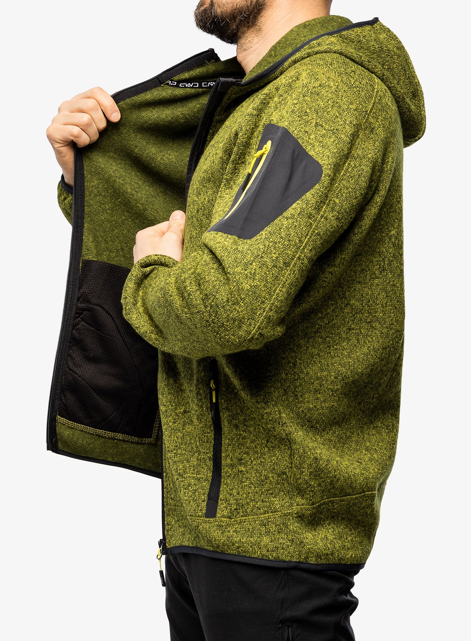 Фліска CMP Borgis Jacket Fix Hood Knitted - oil green/moss