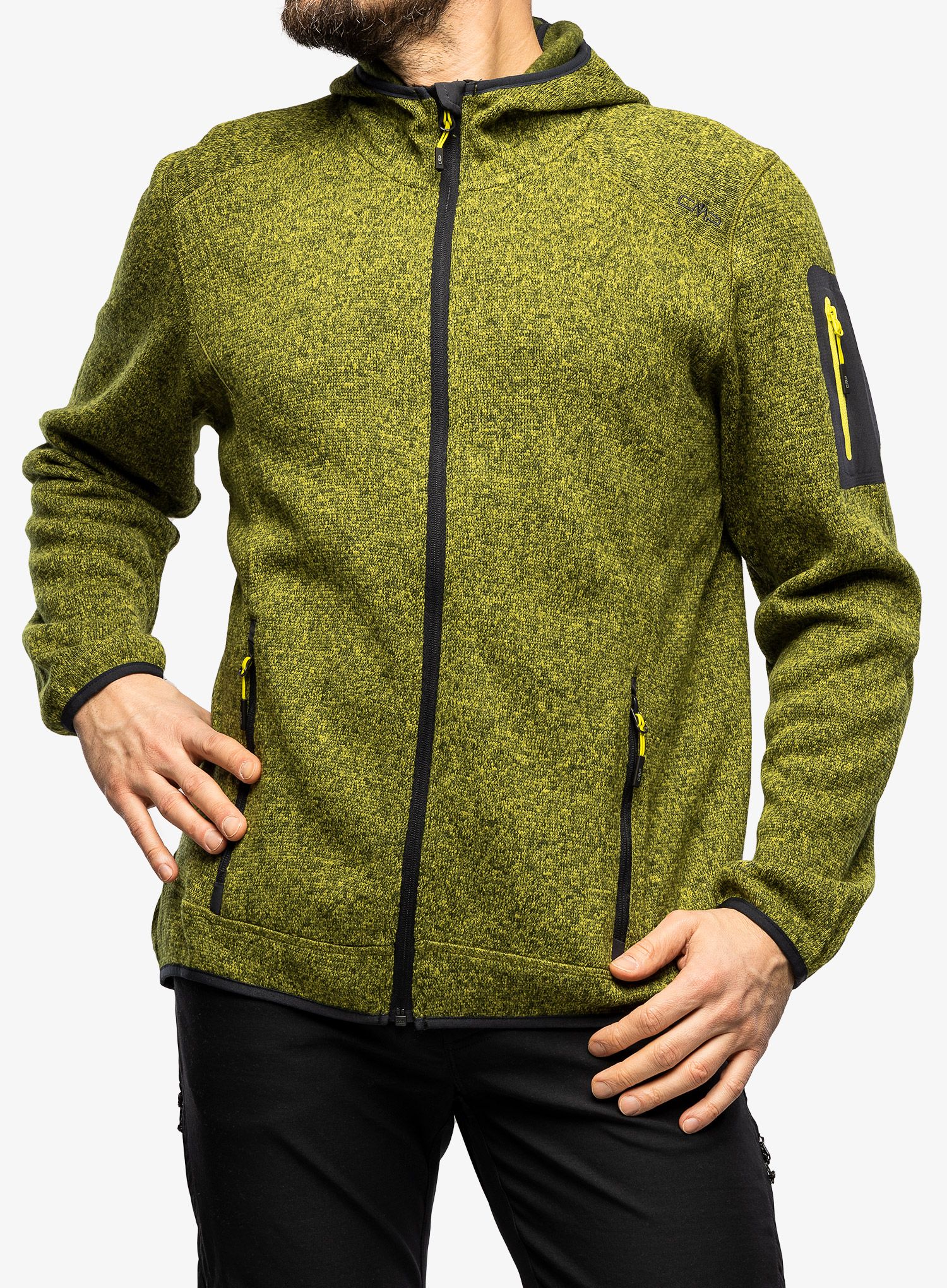 Фліска CMP Borgis Jacket Fix Hood Knitted - oil green/moss