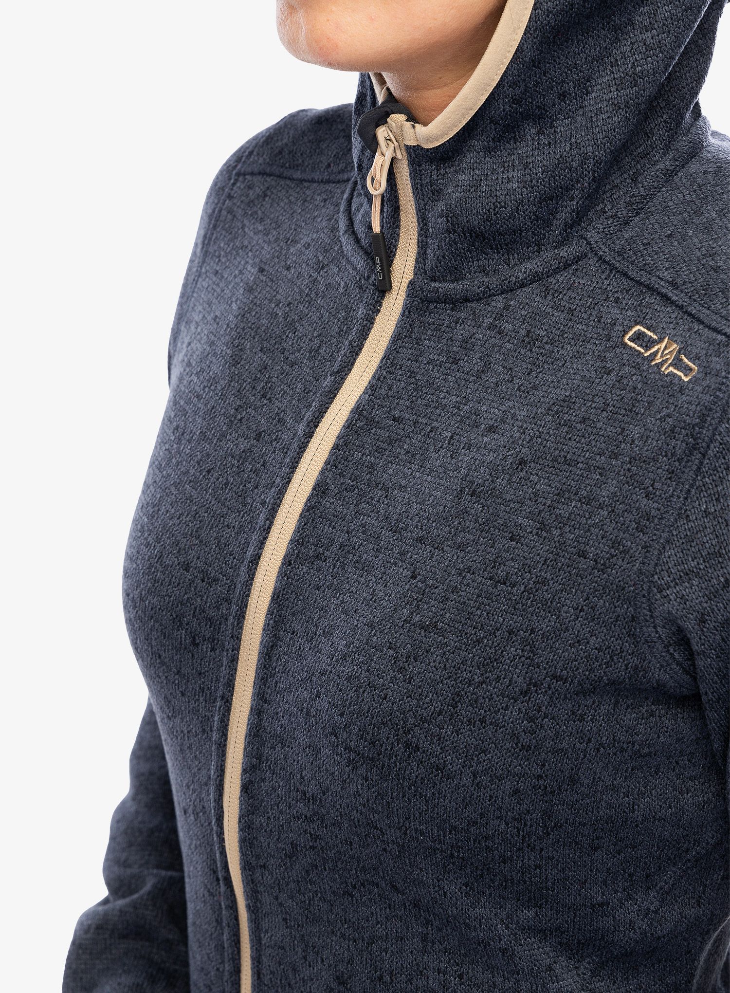Фліска жіноча CMP Londra Fix Hood Jacket Knitted - titanio/sesamo
