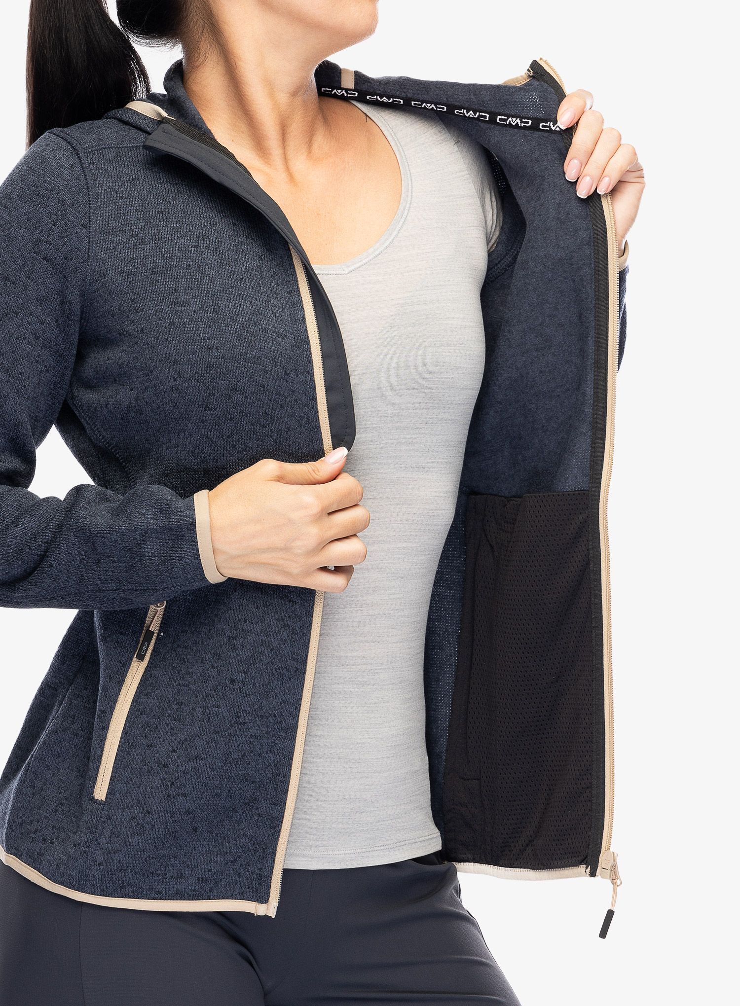 Фліска жіноча CMP Londra Fix Hood Jacket Knitted - titanio/sesamo