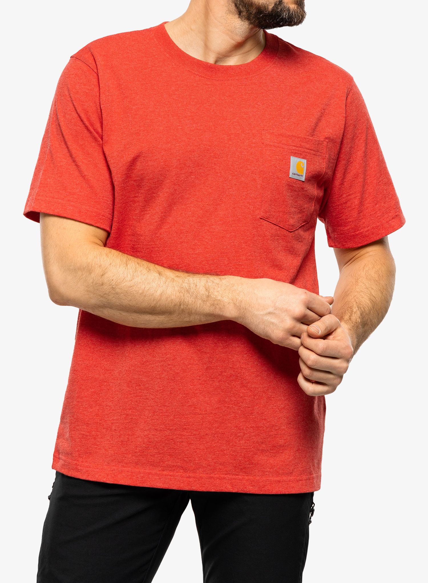 Футболка Carhartt K87 Pocket S/S T-Shirt - fire red heather