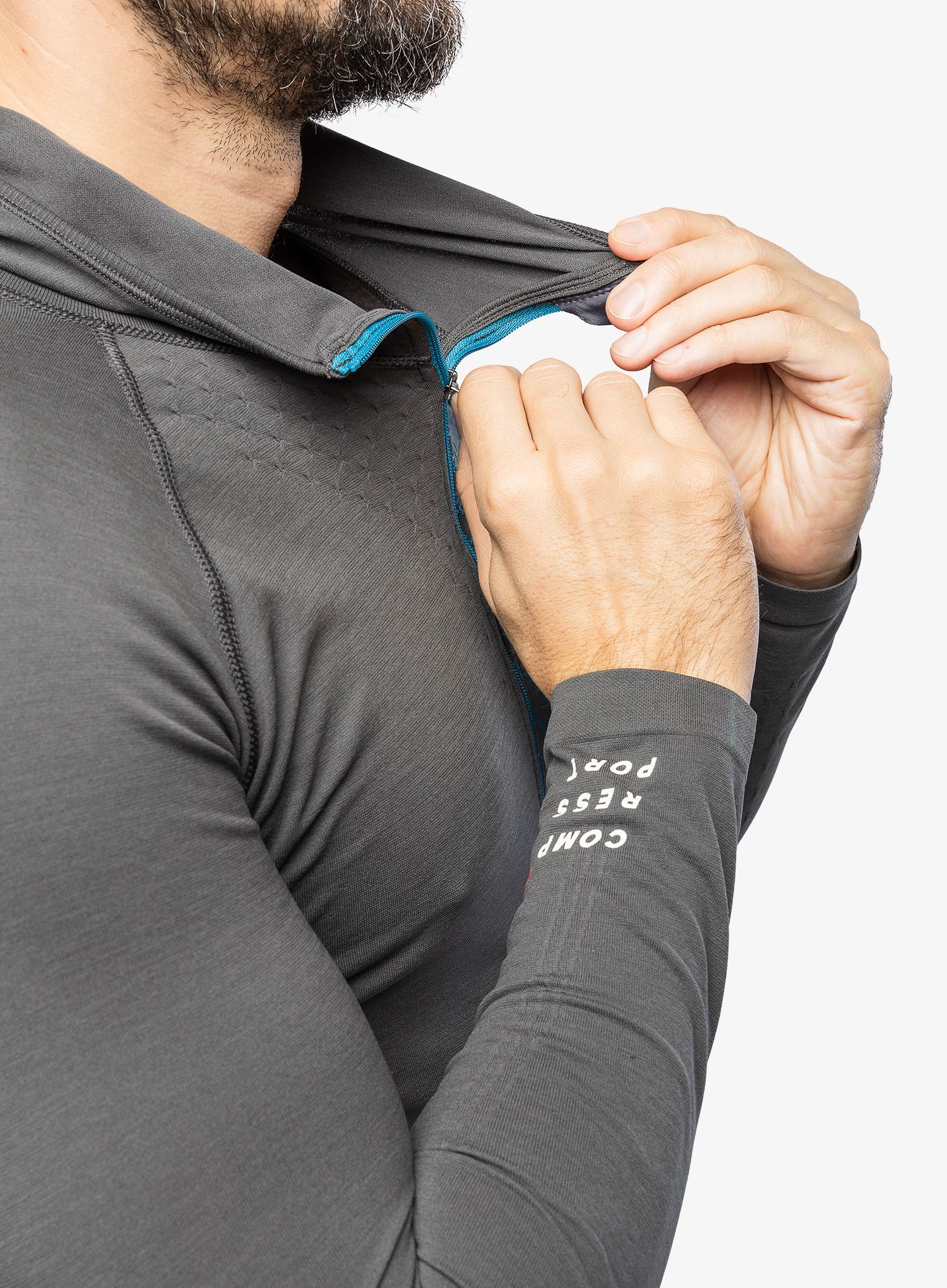 Кофта з каптуром Compressport 3D Thermo Seamless Hoodie Zip - black/magnet mosaic blue