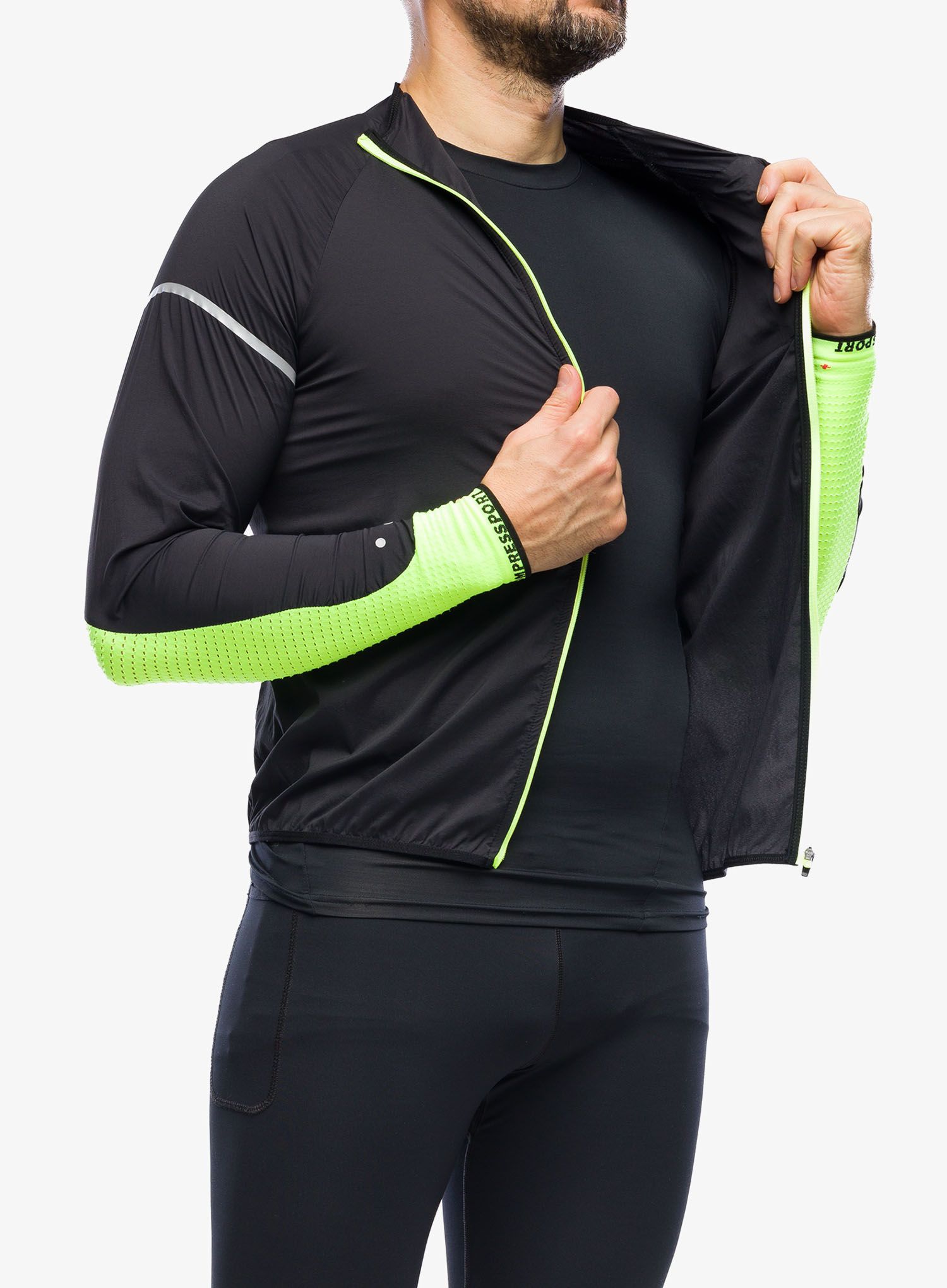 Вітровка Compressport Hurricane Windproof Jacket Flash - black/fluo yellow
