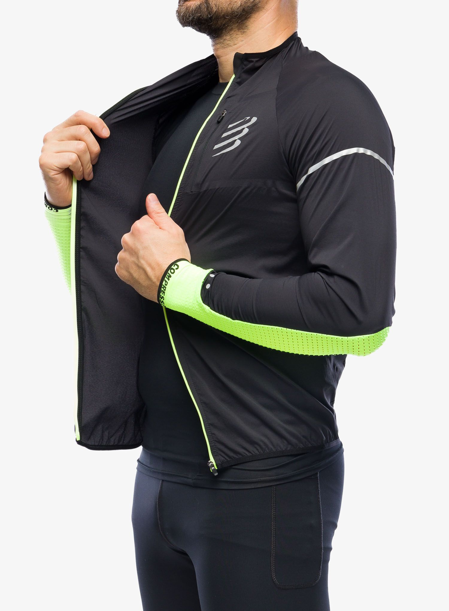 Вітровка Compressport Hurricane Windproof Jacket Flash - black/fluo yellow