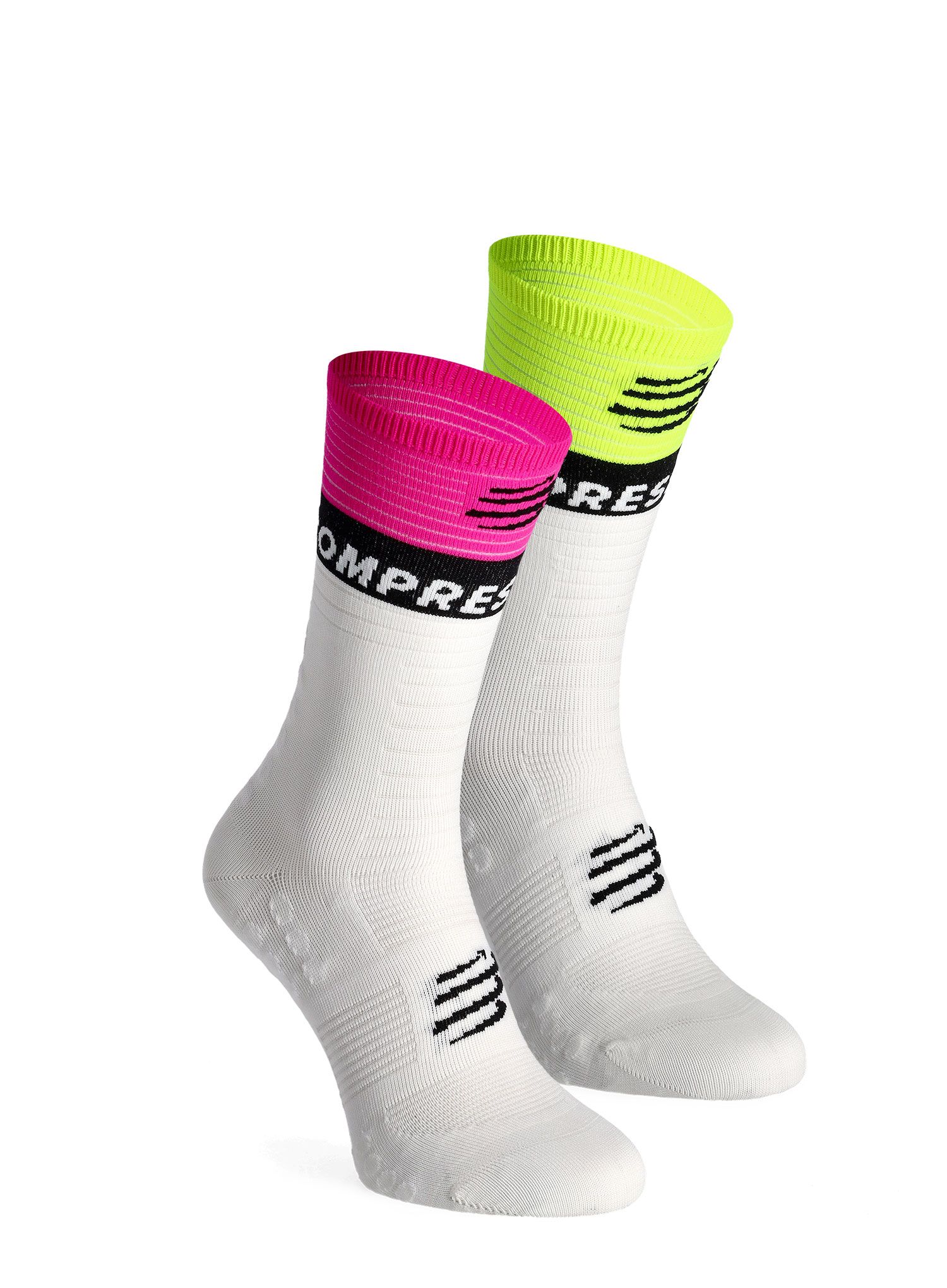 Шкарпетки для бігу Compressport Mid Compression Socks V2.0 - white/yellow/neo pink