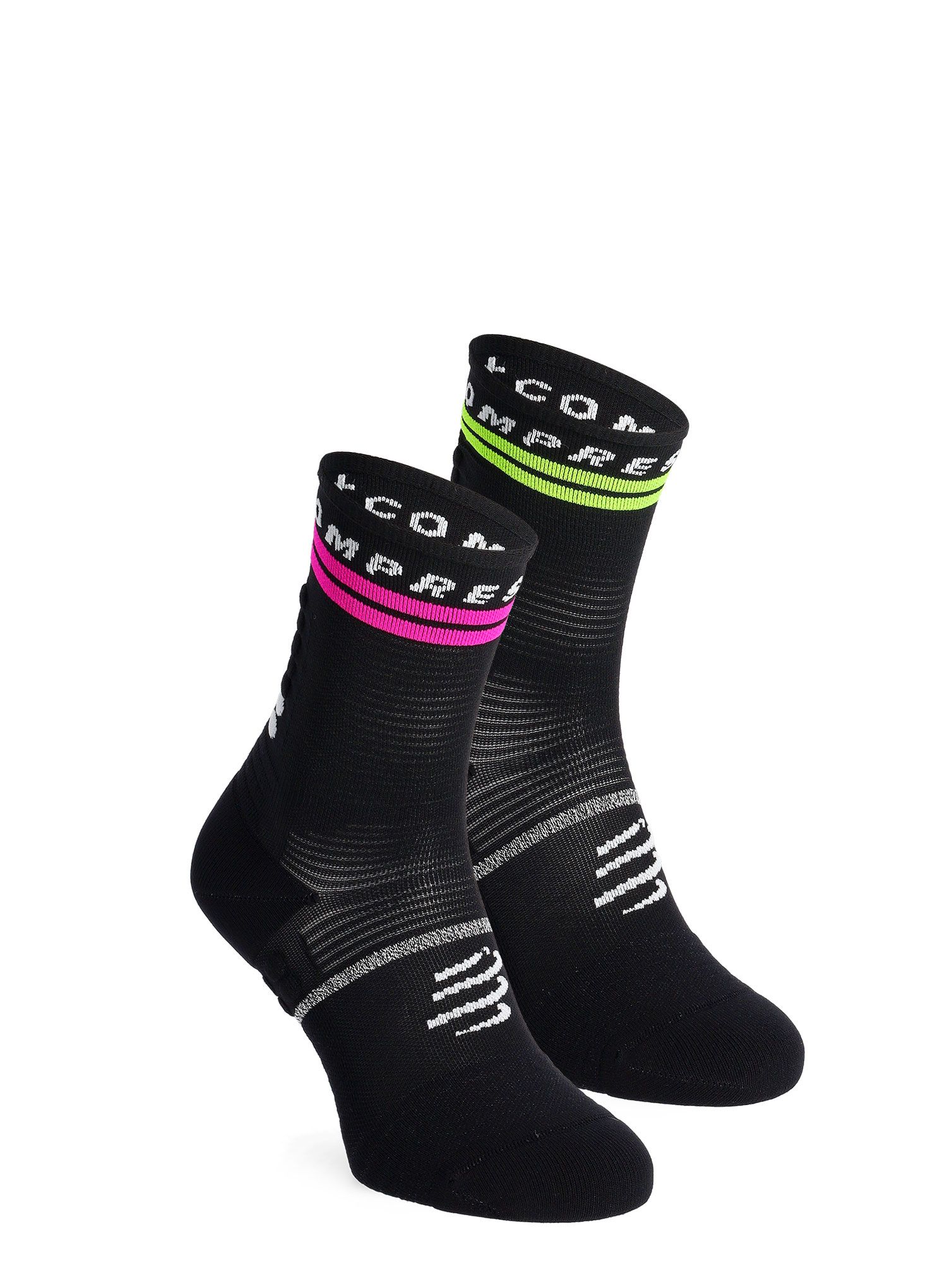 Шкарпетки для бігу Compressport Pro Marathon Socks V2.0 - black/yellow/neo pink