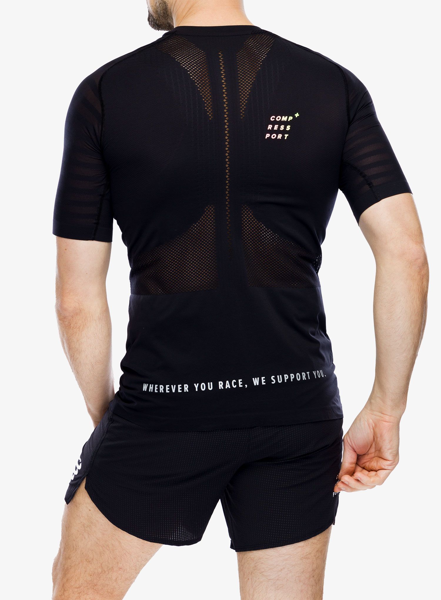 Футболка для бігу Compressport Racing SS T-Shirt - black/safe yellow