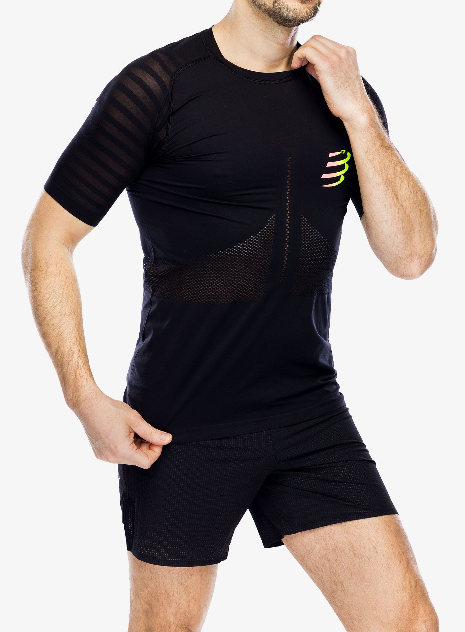 Футболка для бігу Compressport Racing SS T-Shirt - black/safe yellow