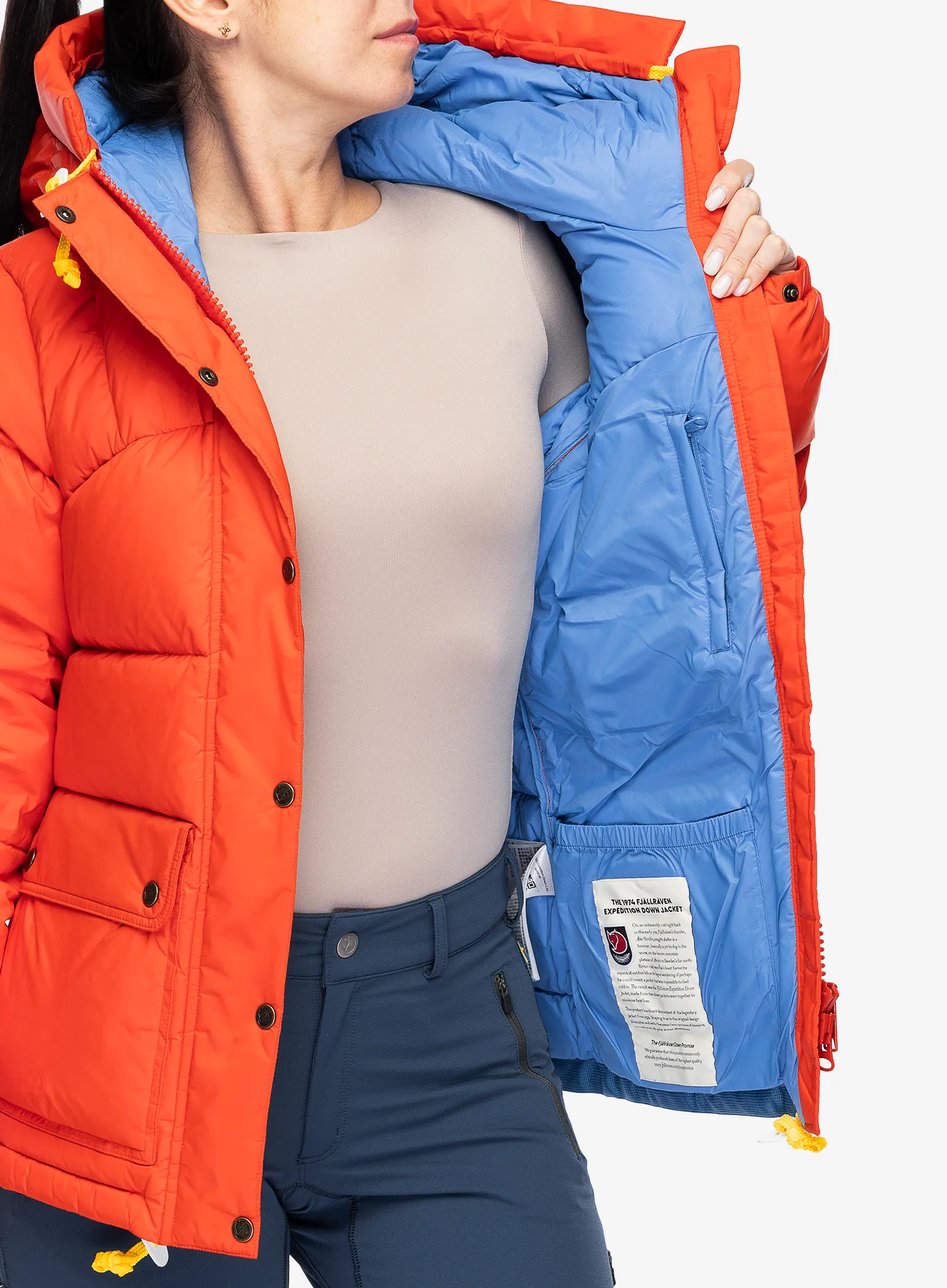 Пуховик жіноча Fjallraven Expedition Down Lite Jacket - flame orange/un blue
