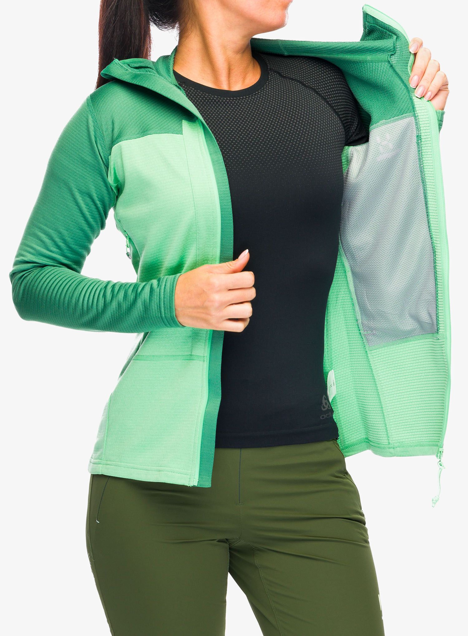 Кофта з каптуром Haglofs ROC Flash Mid Hood - dk jelly green/mint stone