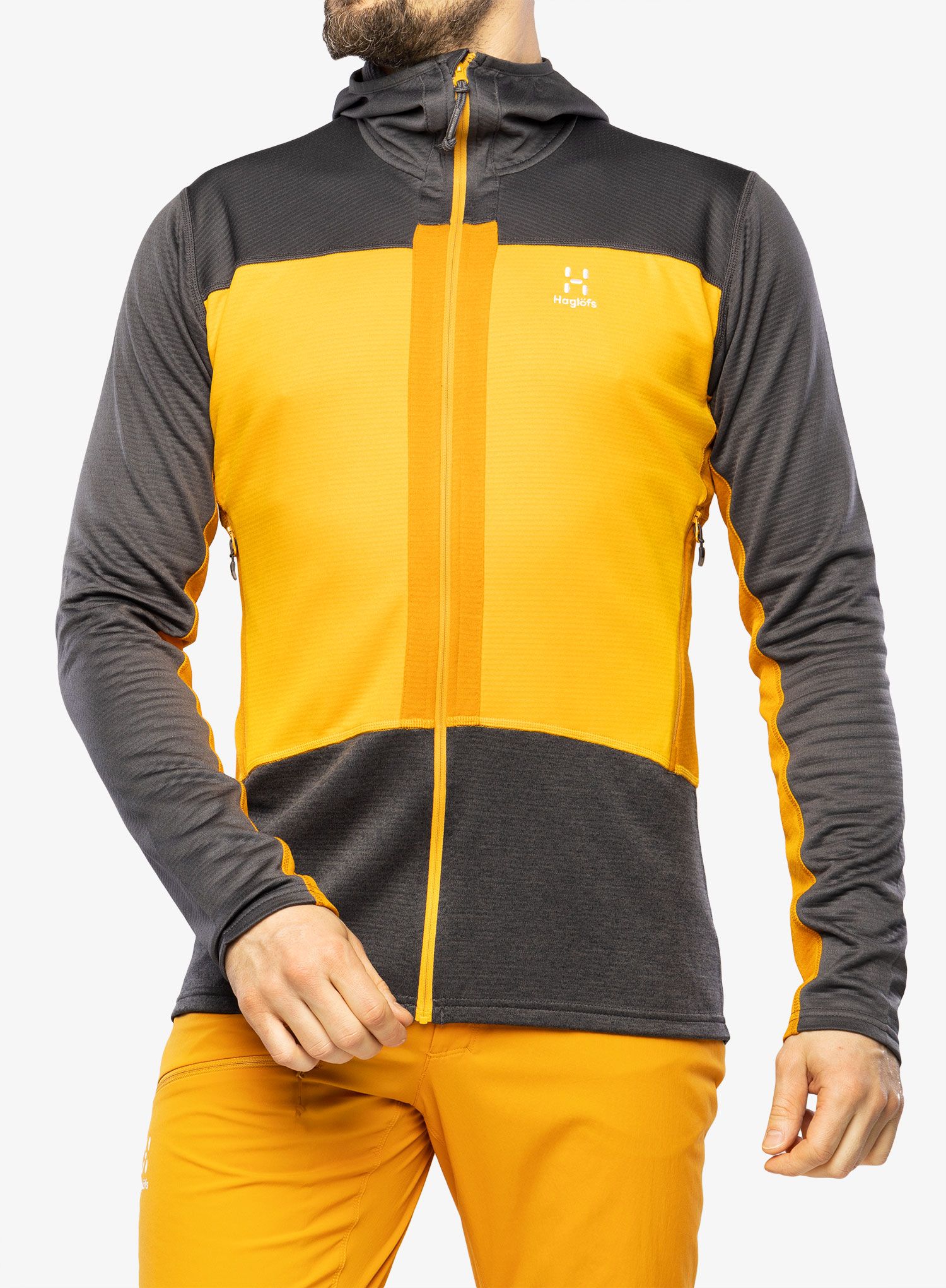 Кофта з каптуром Haglofs ROC Flash Mid Hood - magnetite/sunny yellow
