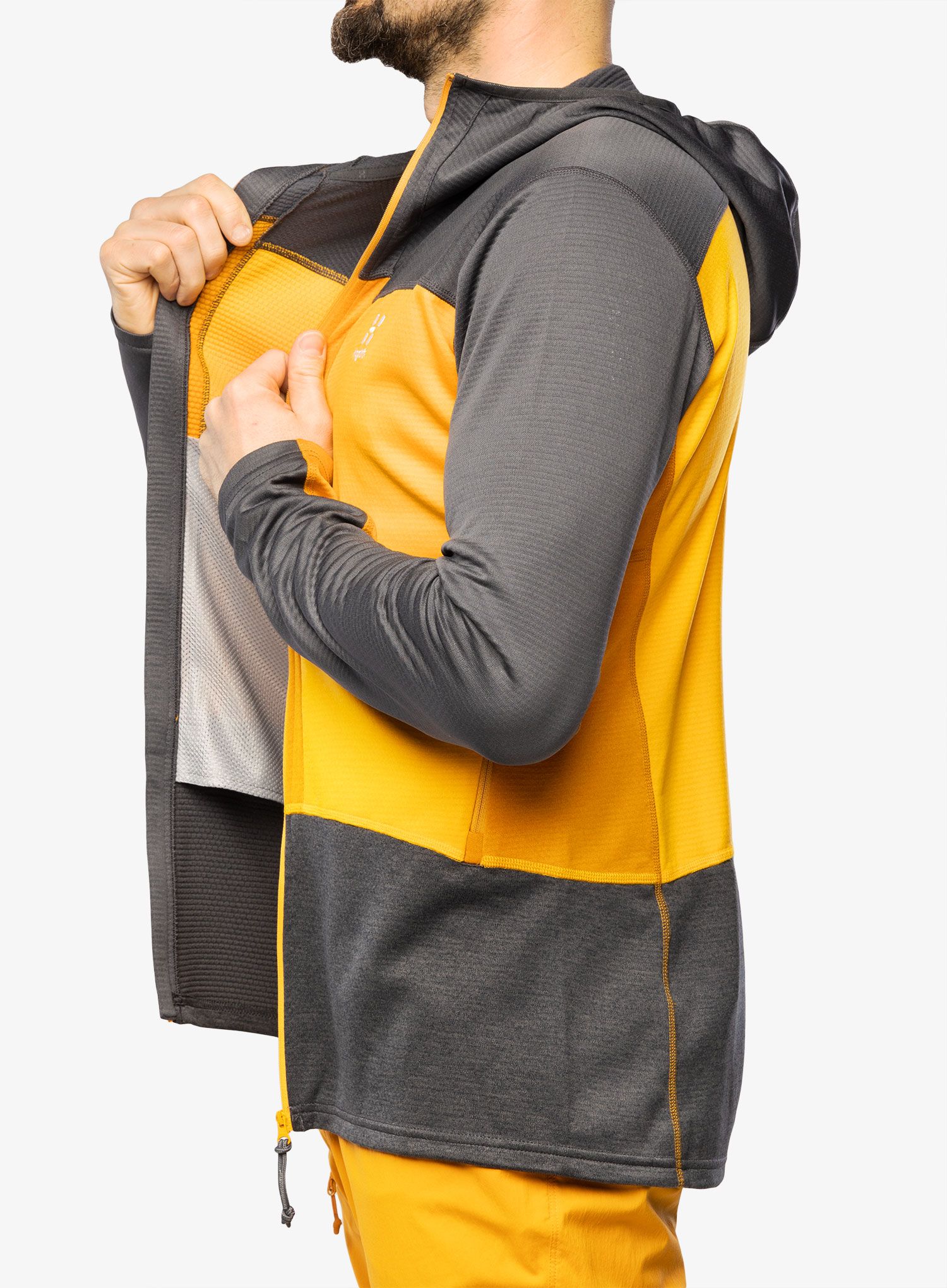 Кофта з каптуром Haglofs ROC Flash Mid Hood - magnetite/sunny yellow