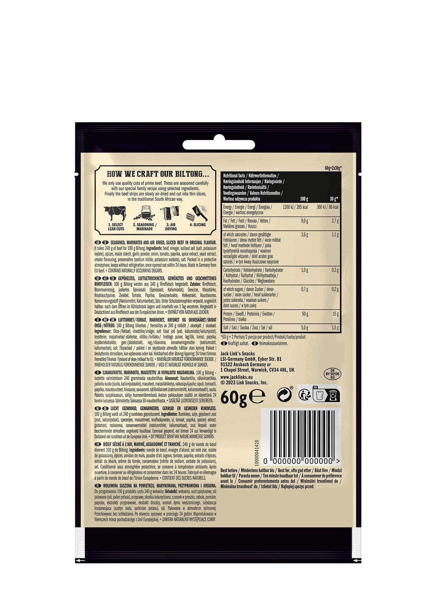 Набір Jack Link's 4-Pack Beef Jerky 3 x 60 g + Biltong 1 x 60 g