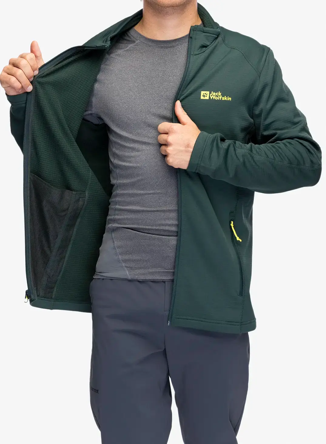 Кофта на замку Jack Wolfskin Kolbenberg FZ - black olive/firefly