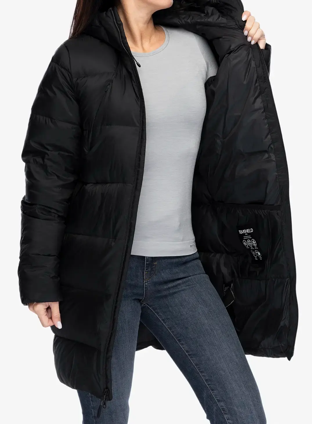 Плащ пуховий жіночий Jack Wolfskin Wandermood Down Parka - granite black