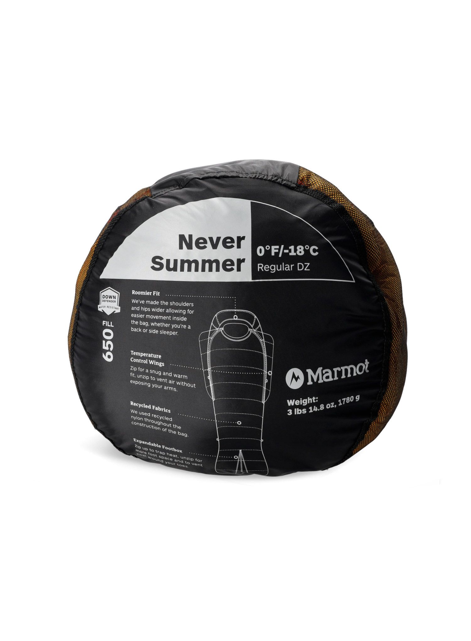 Спальний мішок пуховий Marmot Never Summer (183 cm) - solar/red sun