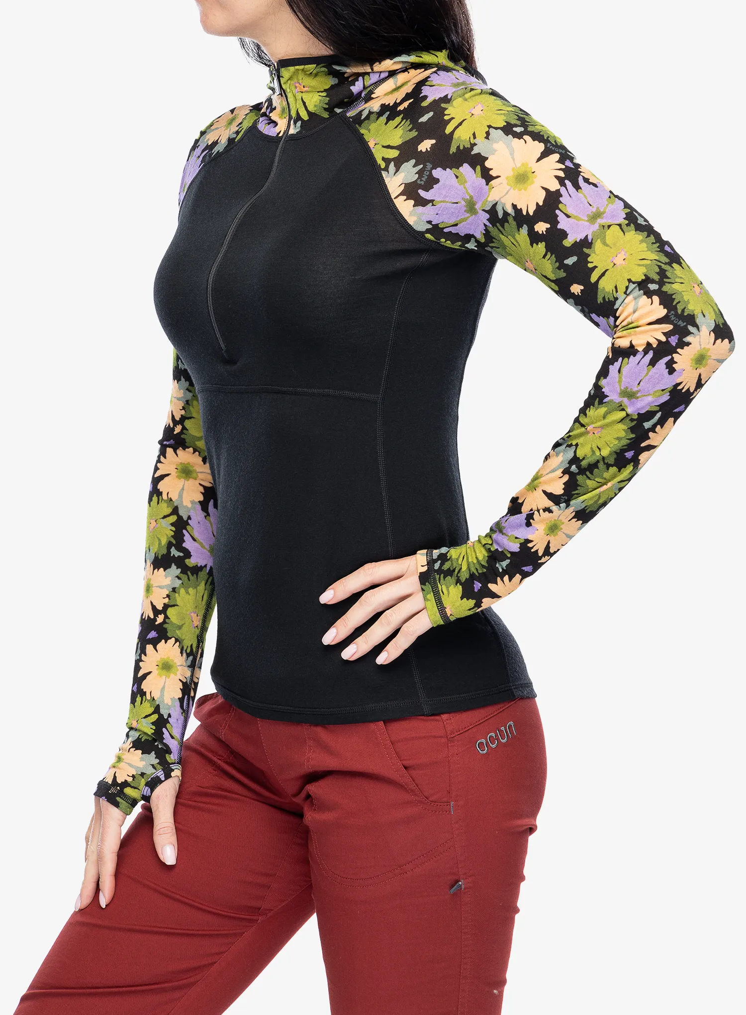 Термокофта жіноча Mons Royale Bella Tech Hood - alpine bloom/black