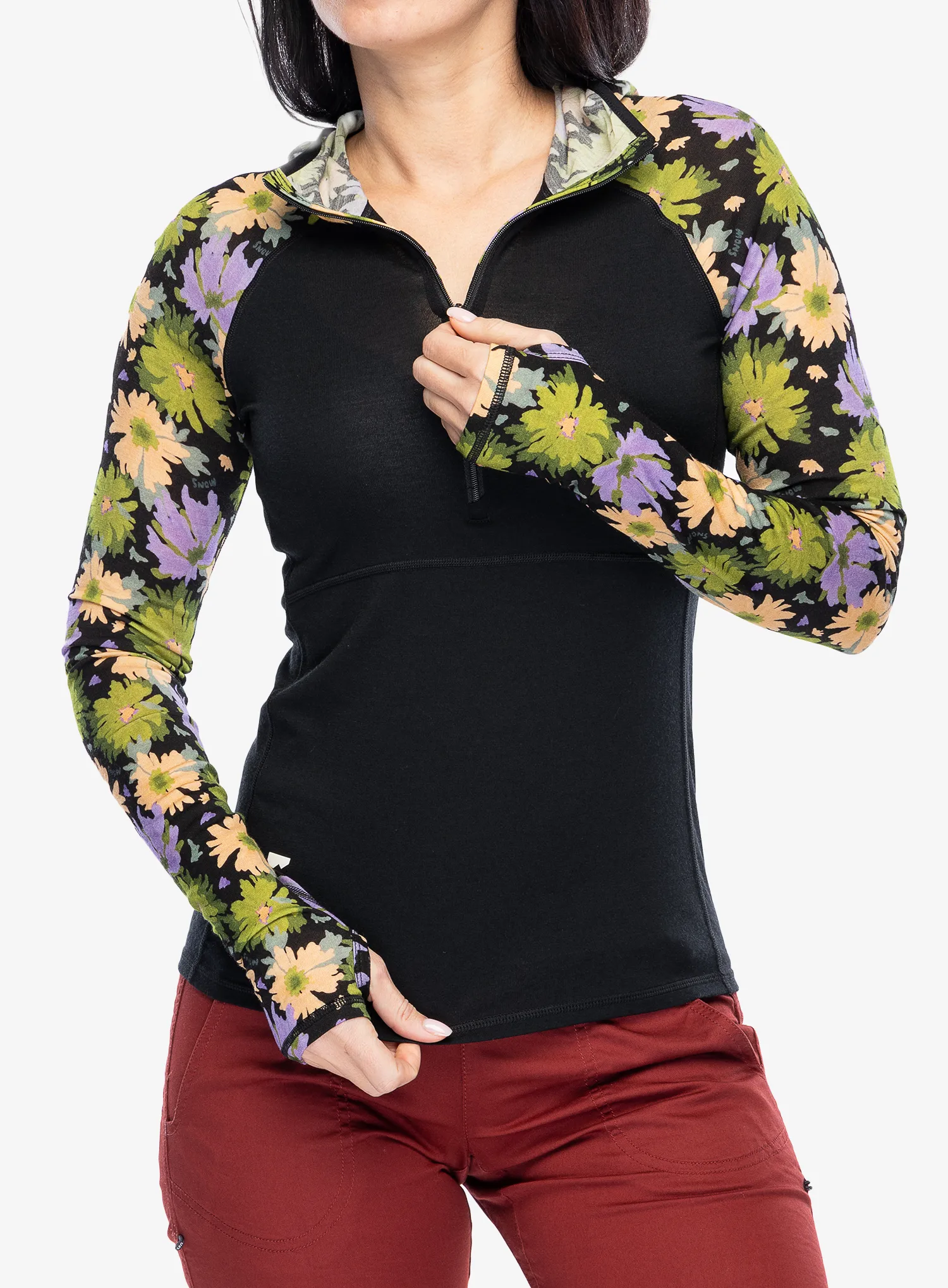 Термокофта жіноча Mons Royale Bella Tech Hood - alpine bloom/black