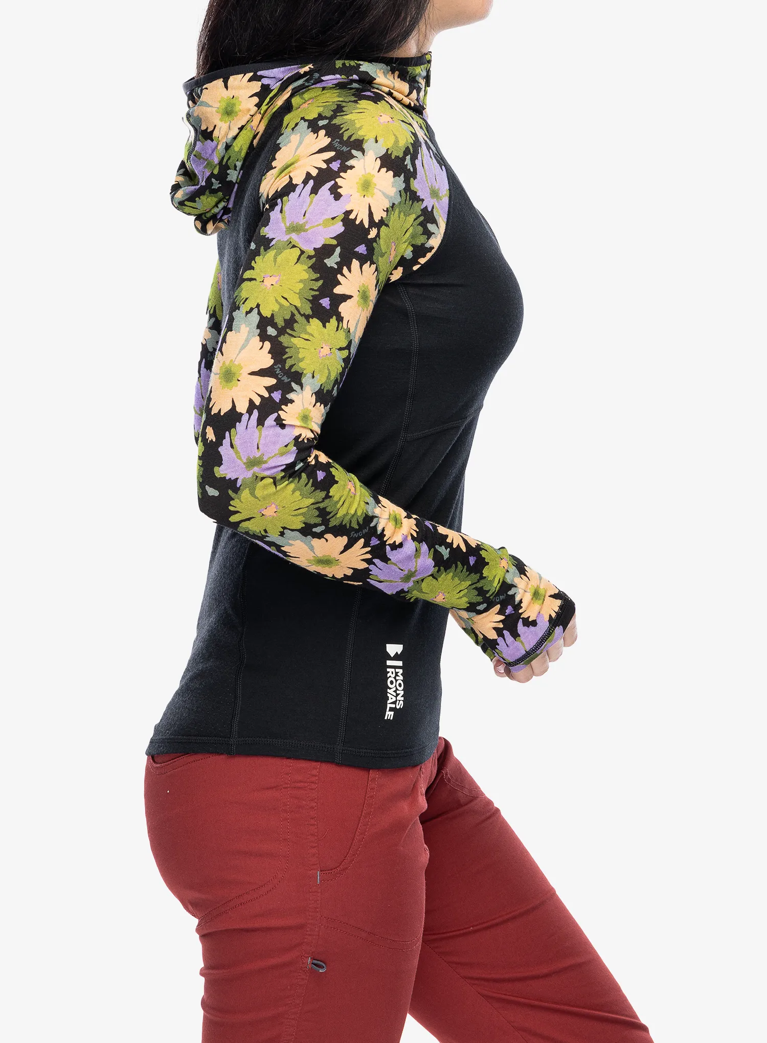 Термокофта жіноча Mons Royale Bella Tech Hood - alpine bloom/black