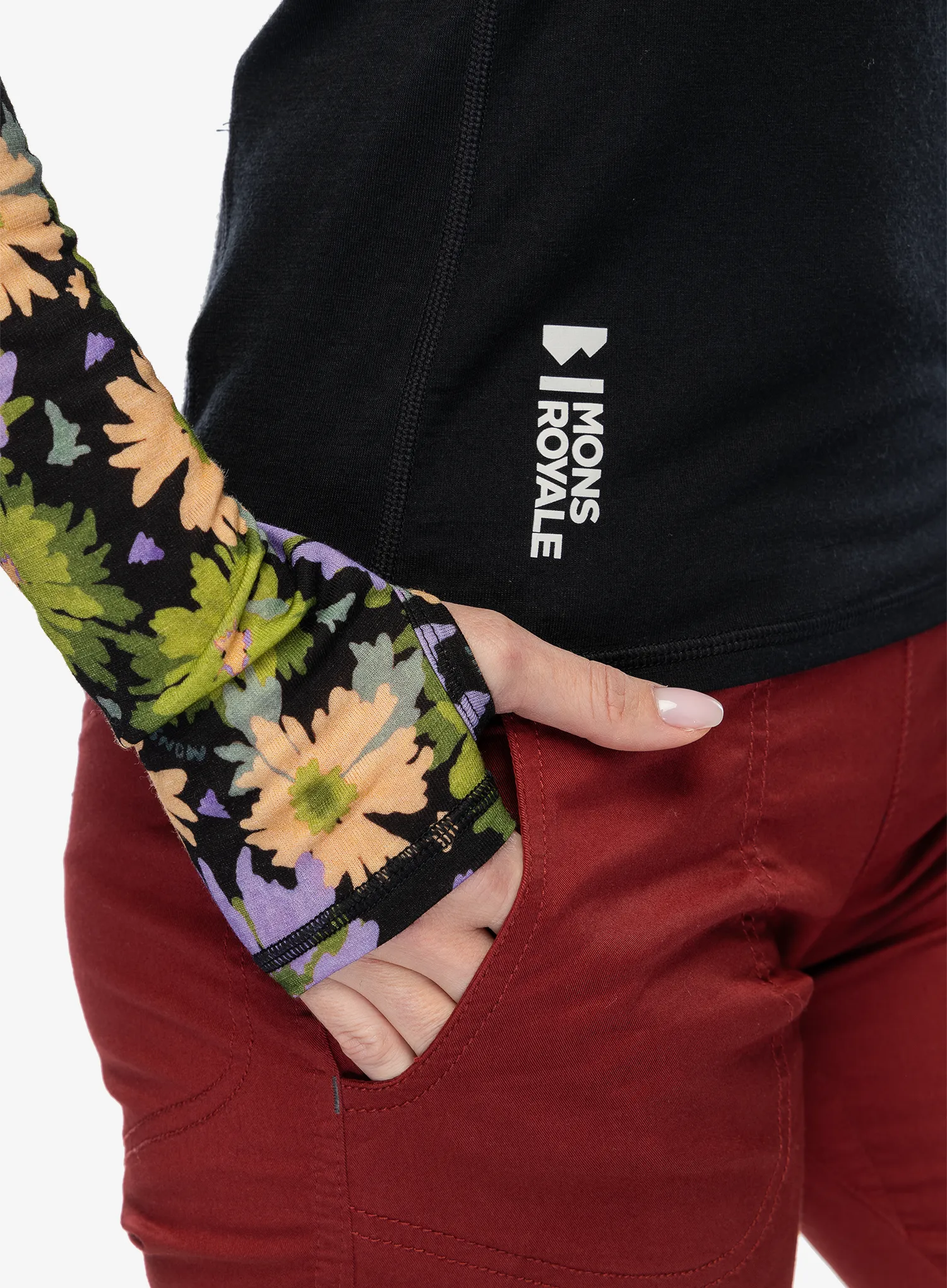 Термокофта жіноча Mons Royale Bella Tech Hood - alpine bloom/black