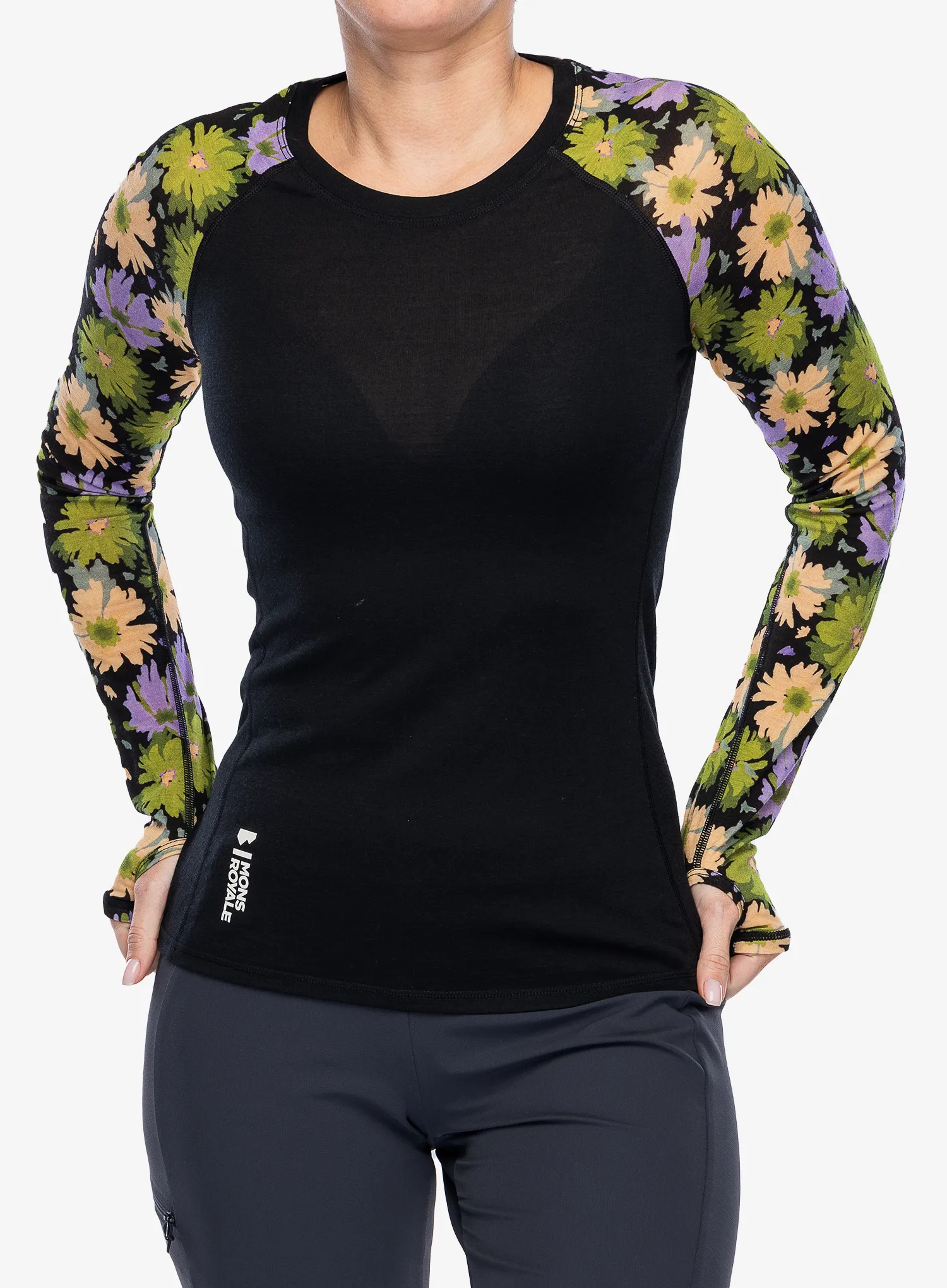 Термокофта жіноча Mons Royale Bella Tech LS - alpine bloom/black