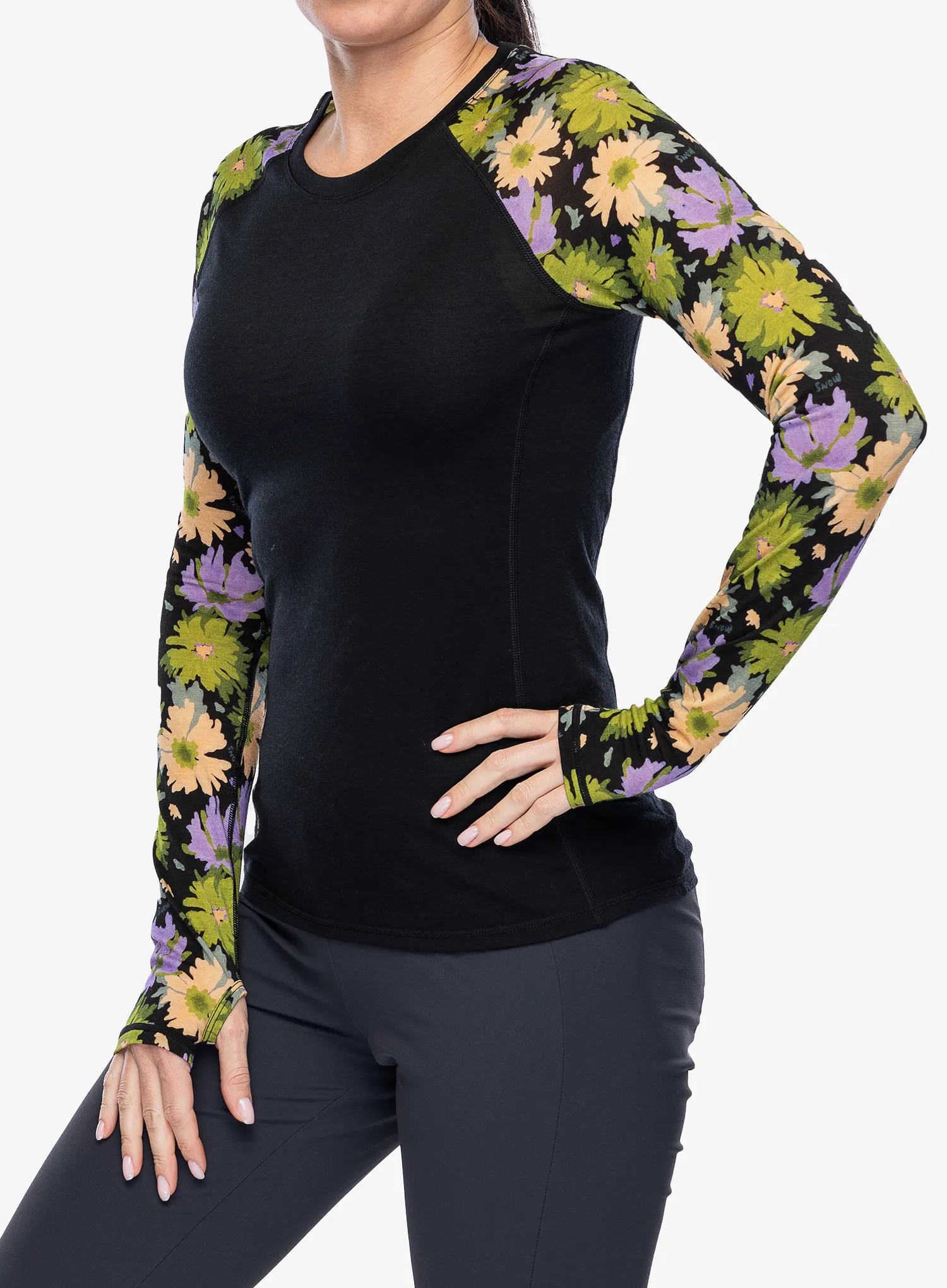 Термокофта жіноча Mons Royale Bella Tech LS - alpine bloom/black