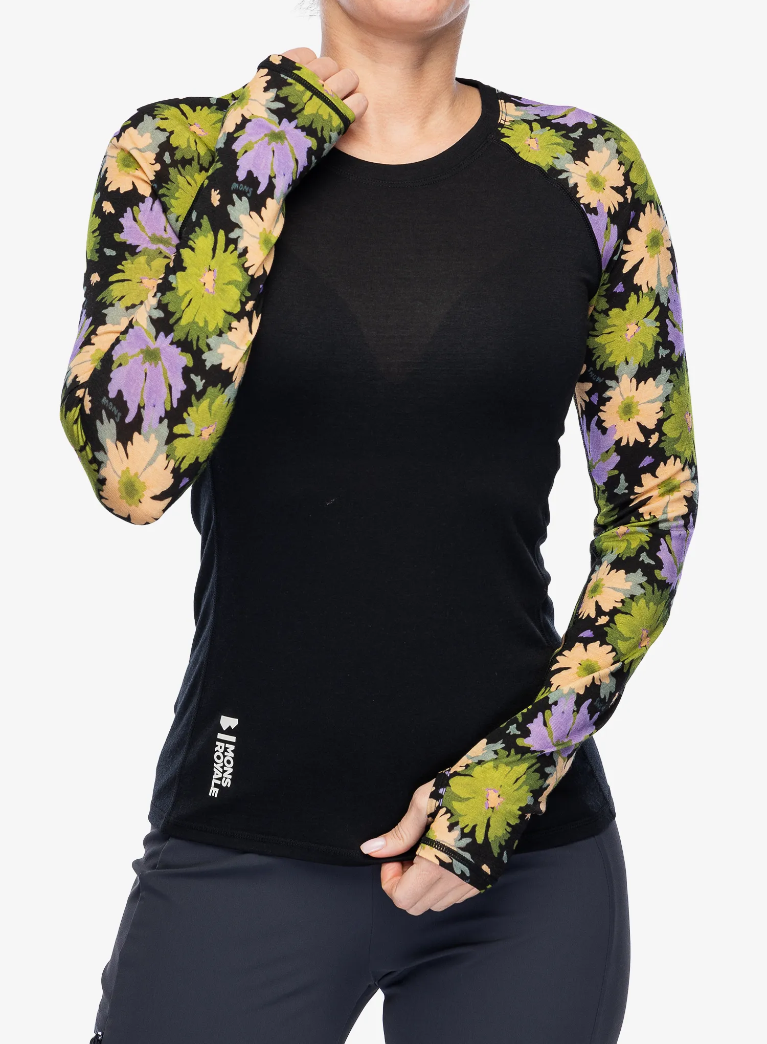 Термокофта жіноча Mons Royale Bella Tech LS - alpine bloom/black