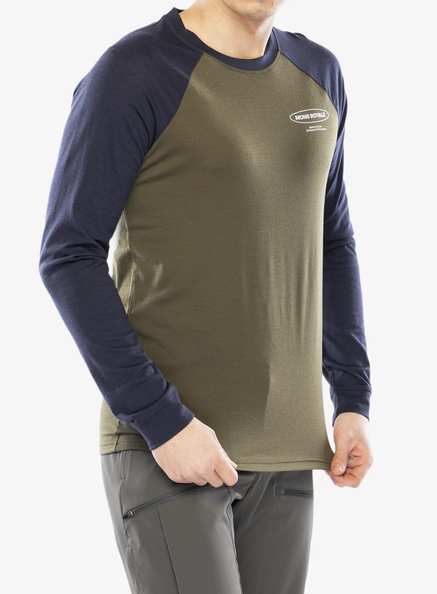 Лонгслів Mons Royale Icon Raglan - dark olive/9 iron