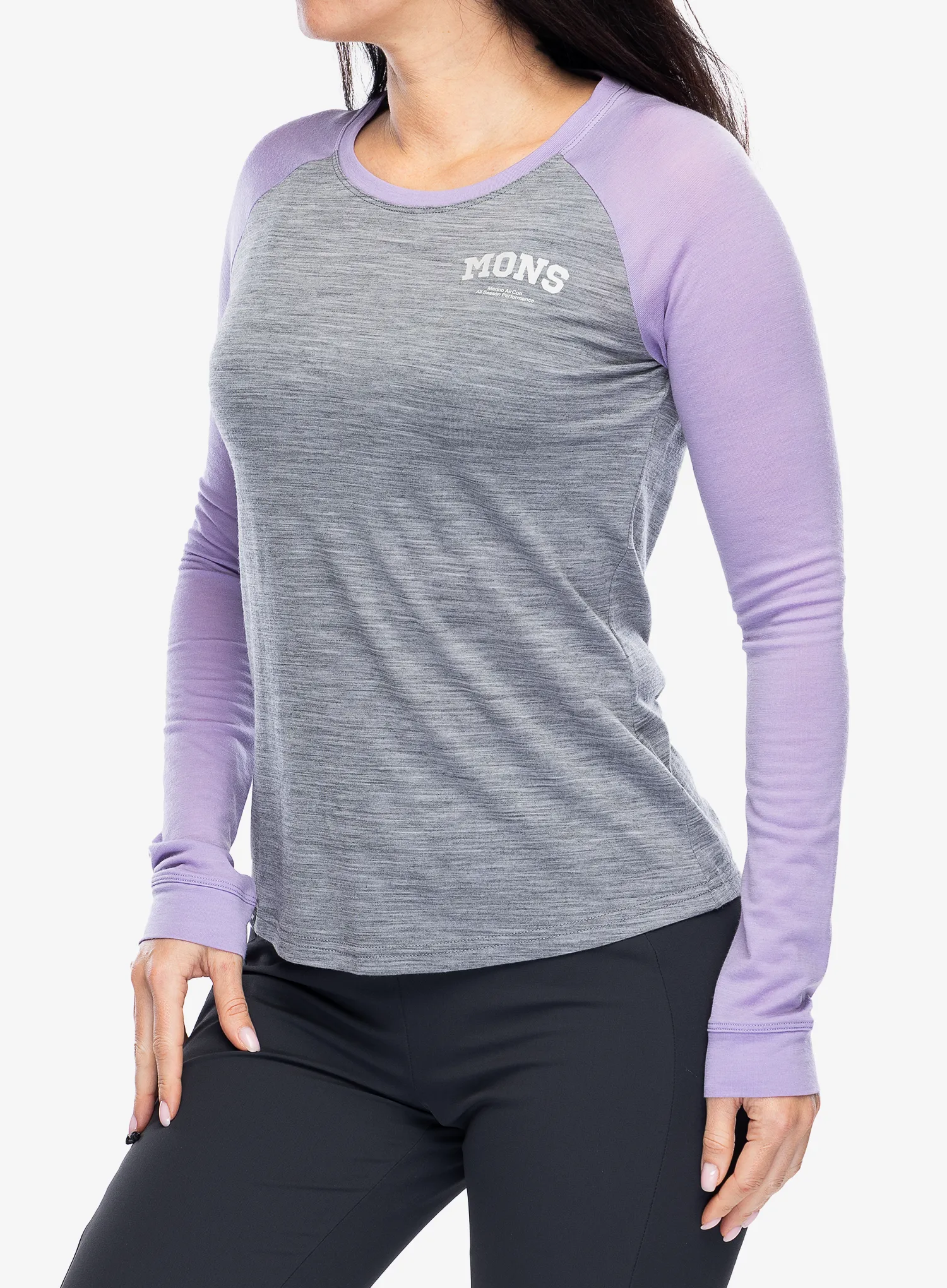 Кофта жіноча Mons Royale Icon Raglan - grey heather/lupin