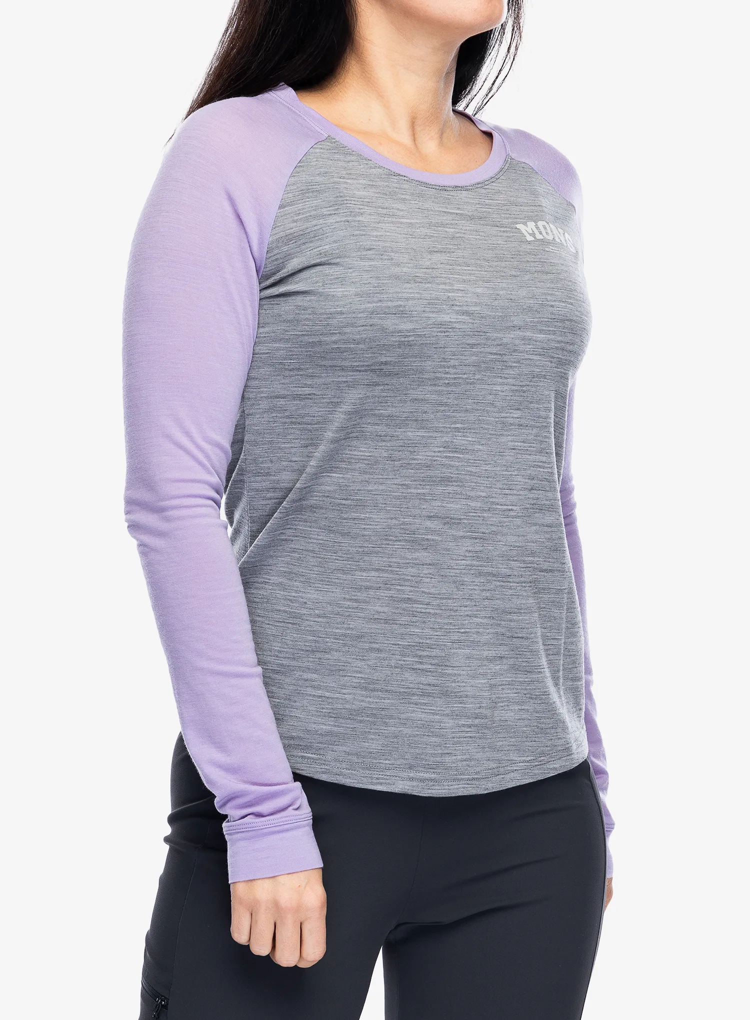 Кофта жіноча Mons Royale Icon Raglan - grey heather/lupin