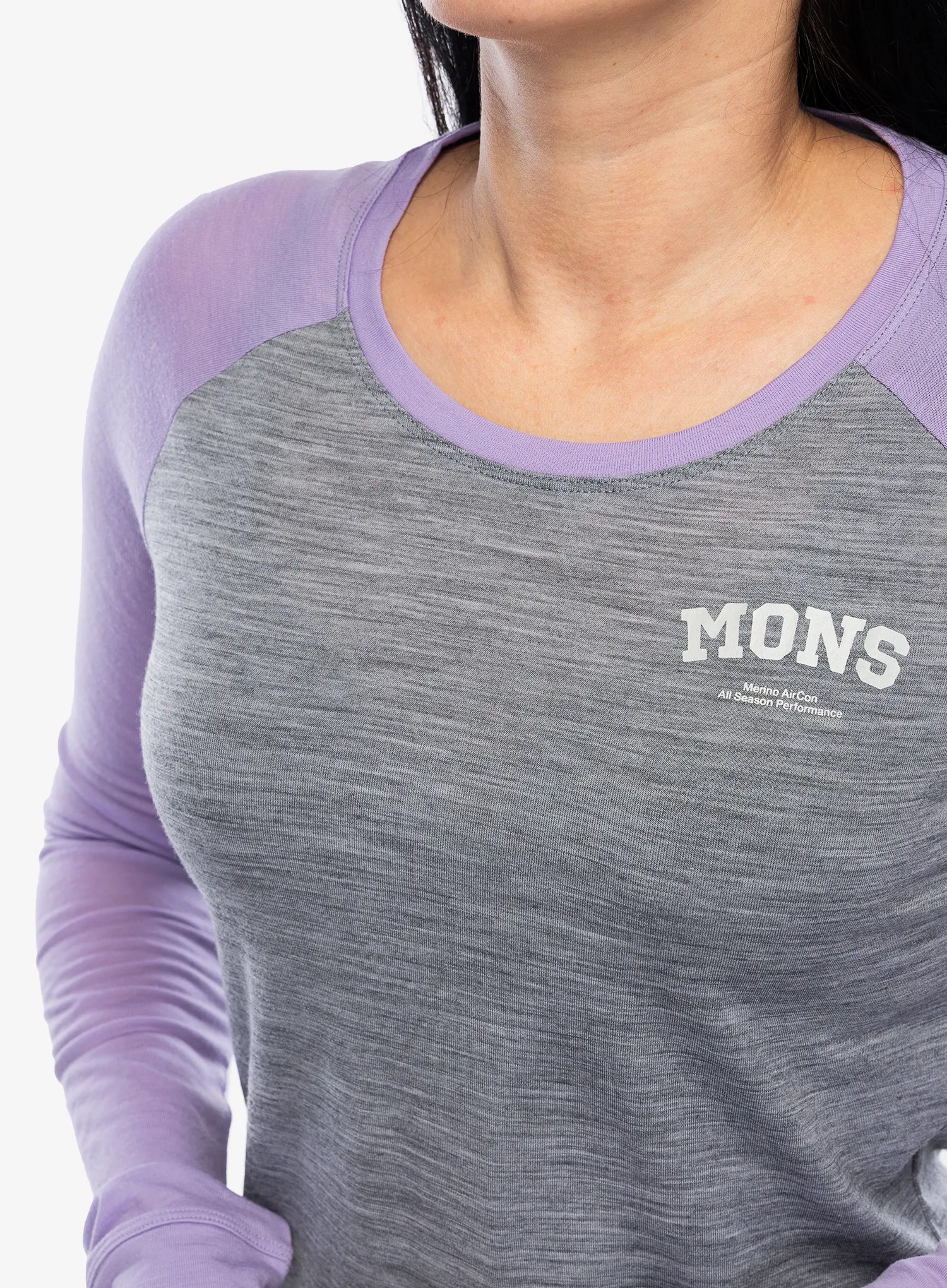 Кофта жіноча Mons Royale Icon Raglan - grey heather/lupin