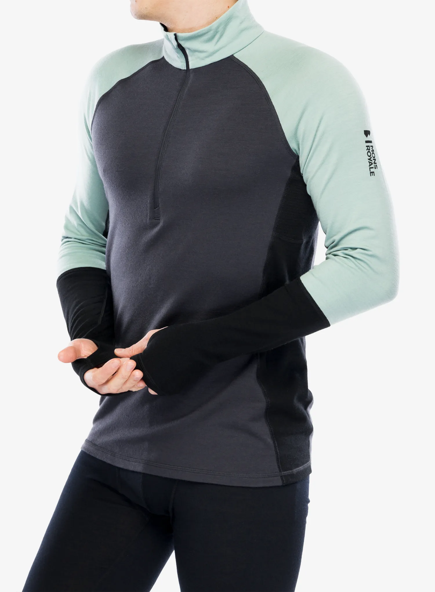 Термокофта Mons Royale Olympus Half Zip - dew/9 iron/black
