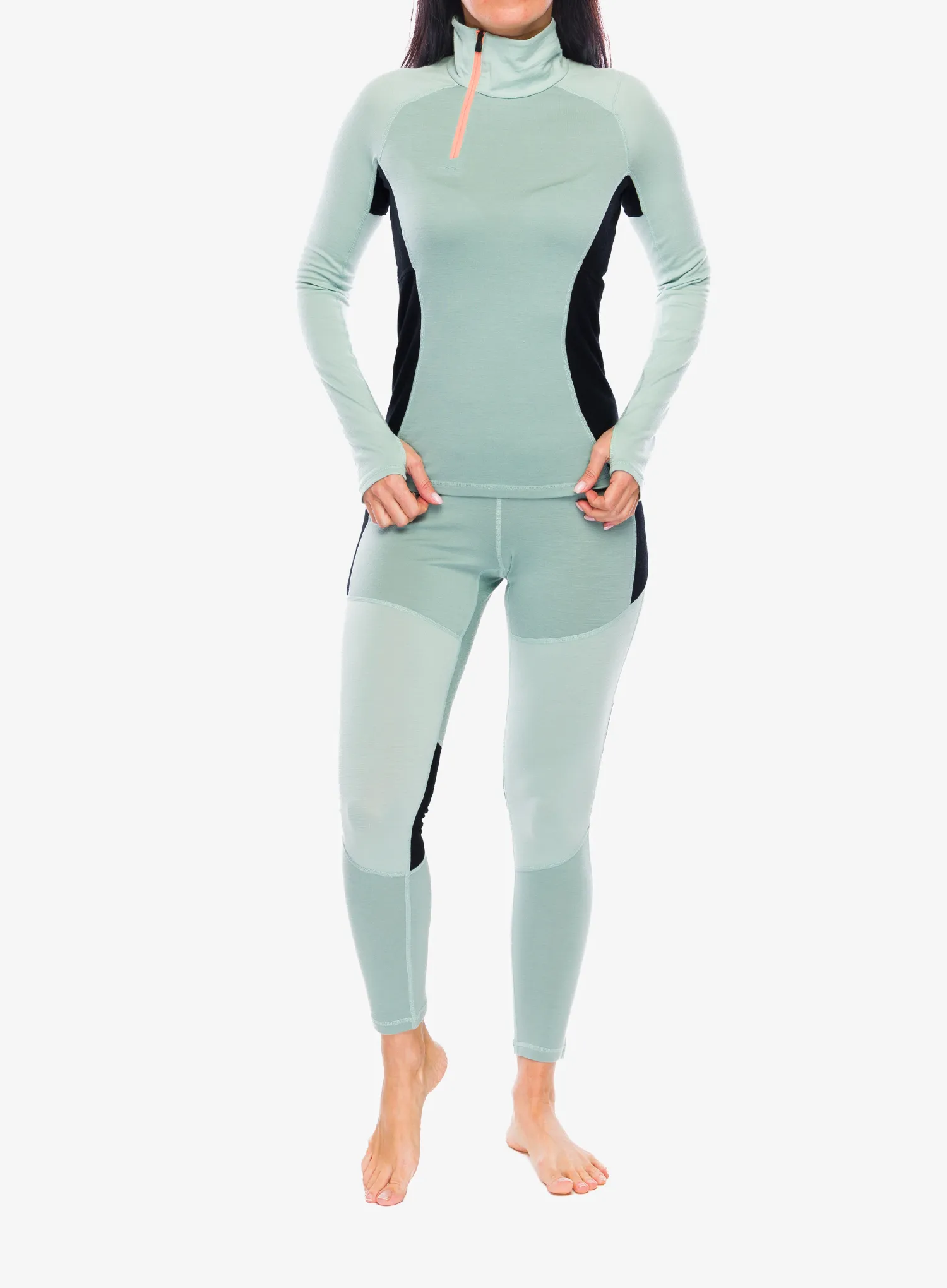 Термокофта жіноча Mons Royale Olympus Half Zip - glacier/dew/black