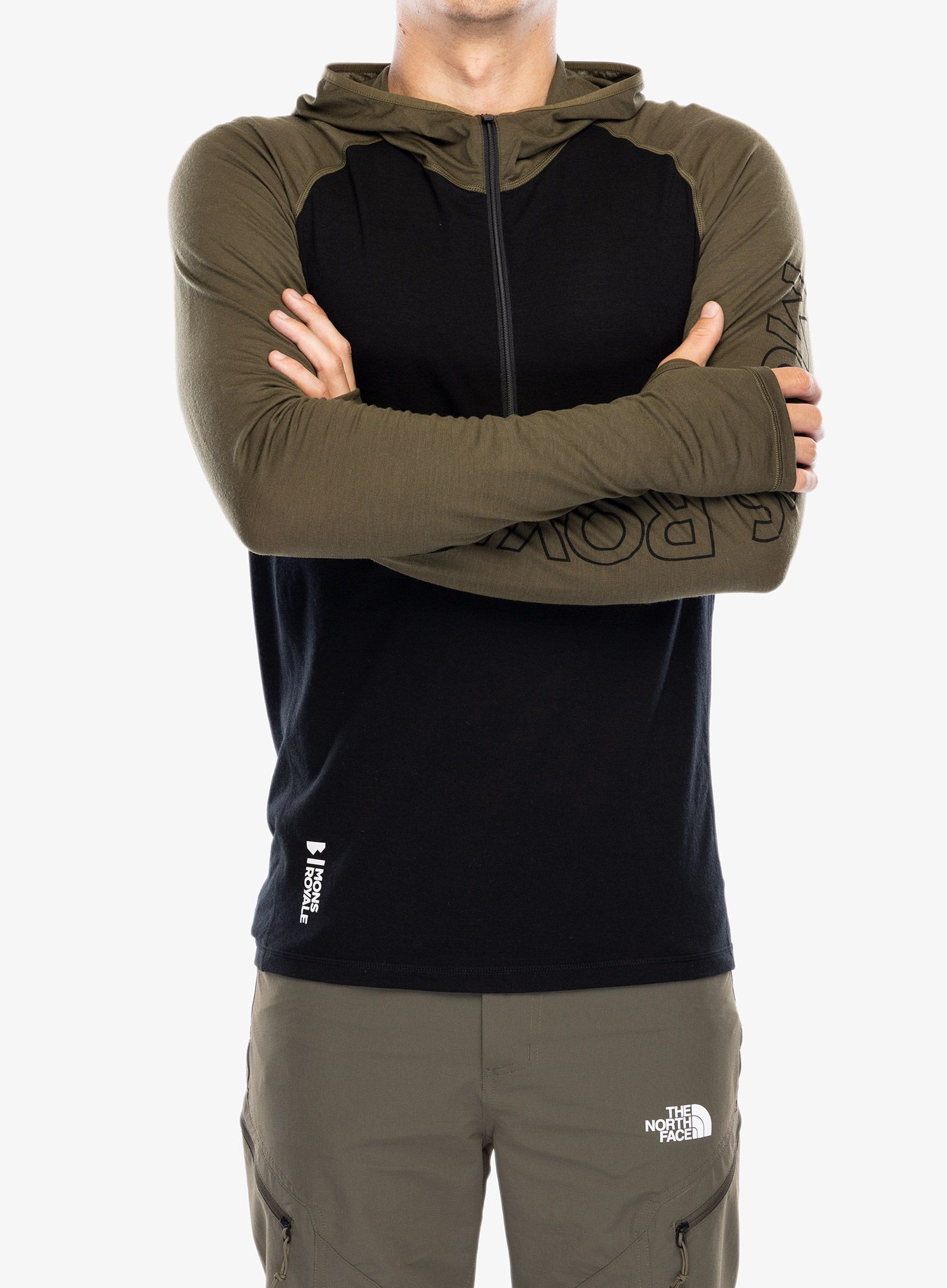Термокофта Mons Royale Temple Tech Hood - dark olive/black