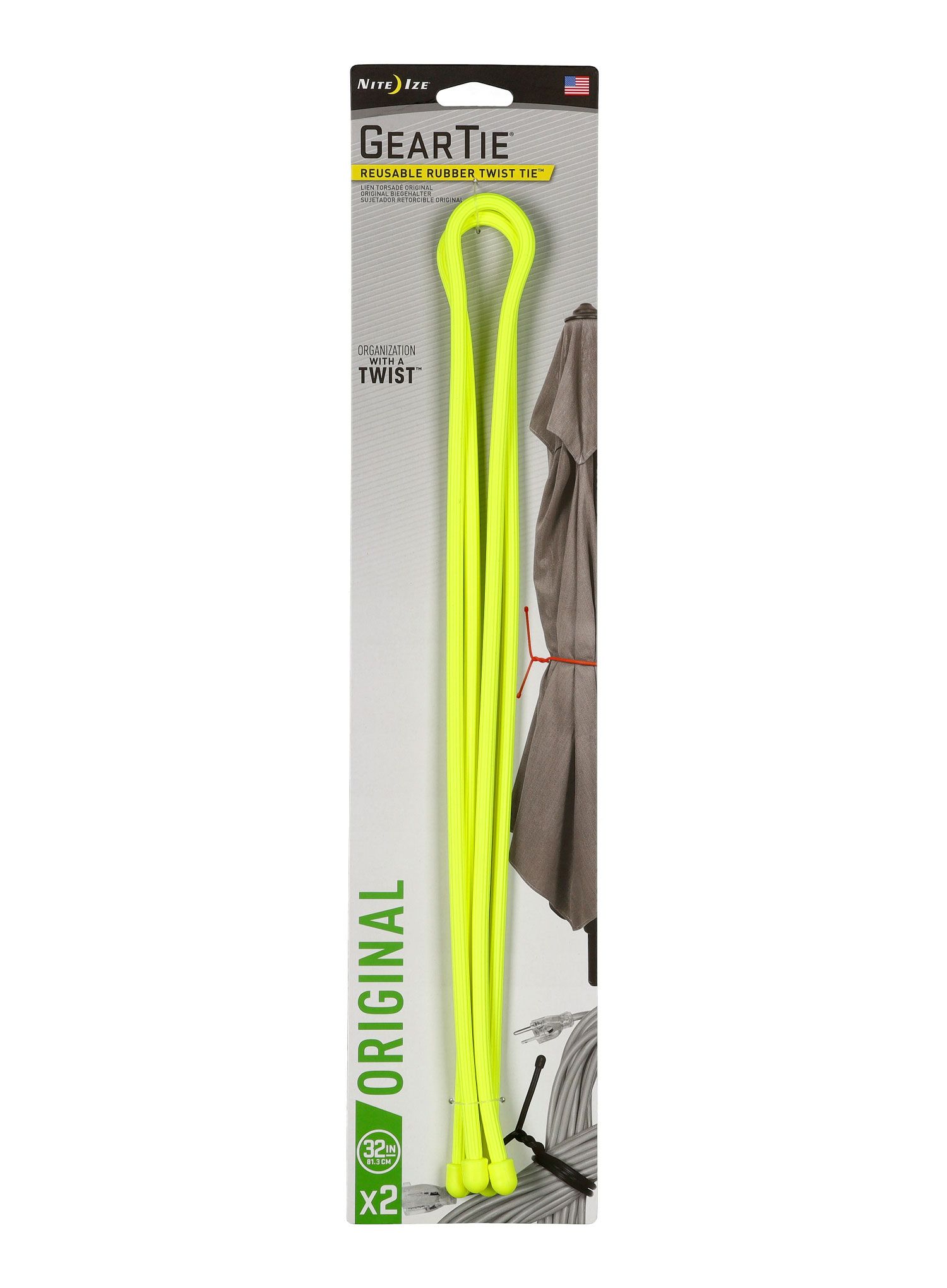Троки Nite Ize Gear Tie 32 - 2 Pack - neon yellow