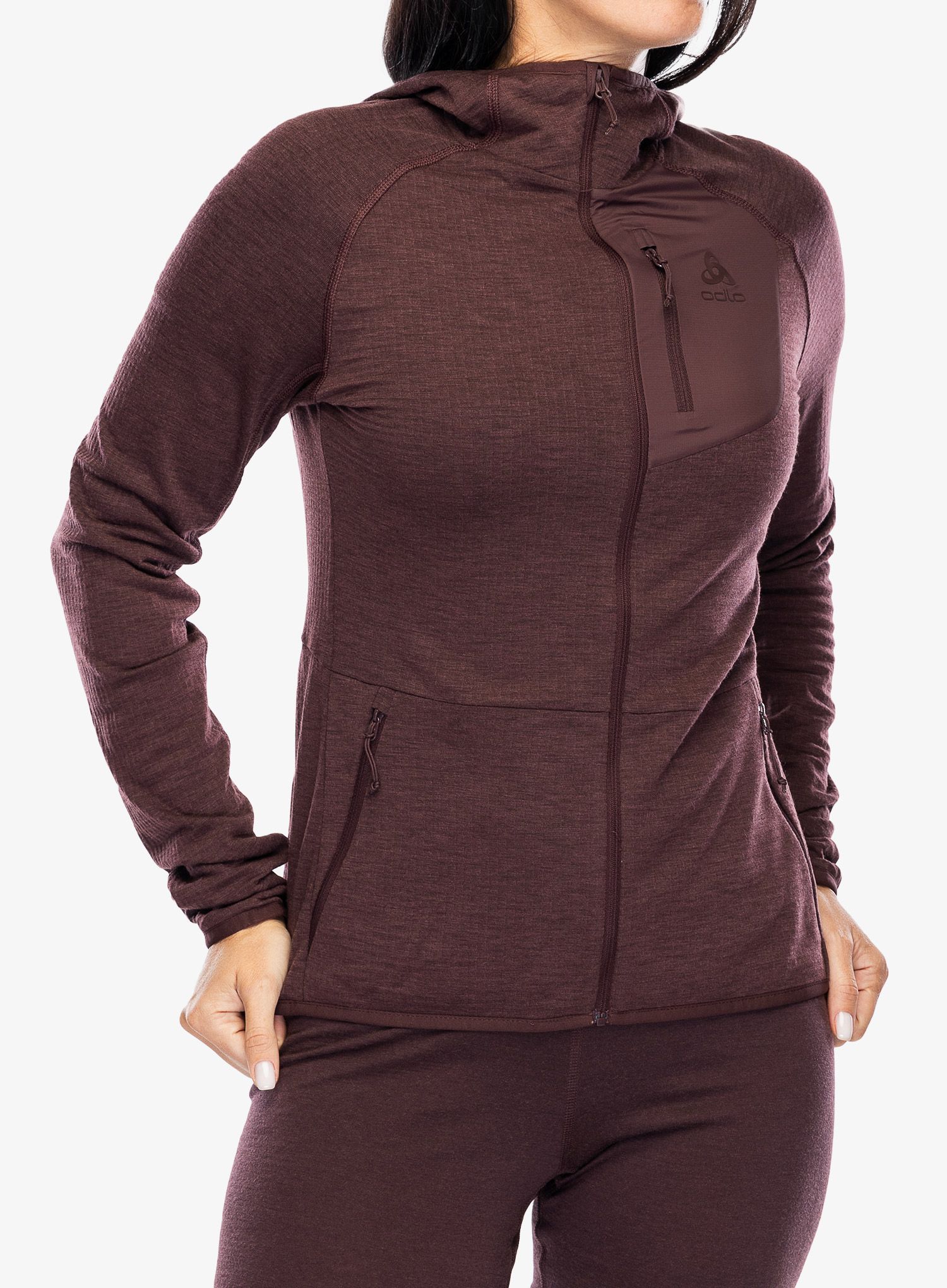 Кофта жіноча з каптуром Odlo Ascent Mid Layer Hoody Full Zip - fudge