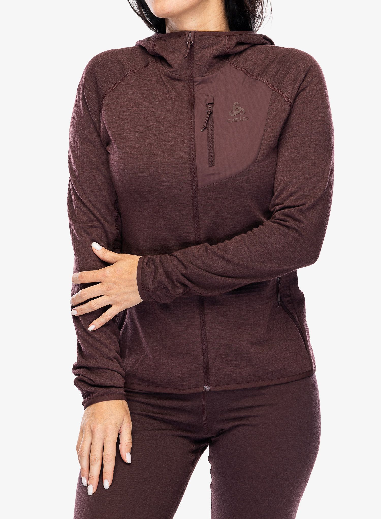 Кофта жіноча з каптуром Odlo Ascent Mid Layer Hoody Full Zip - fudge